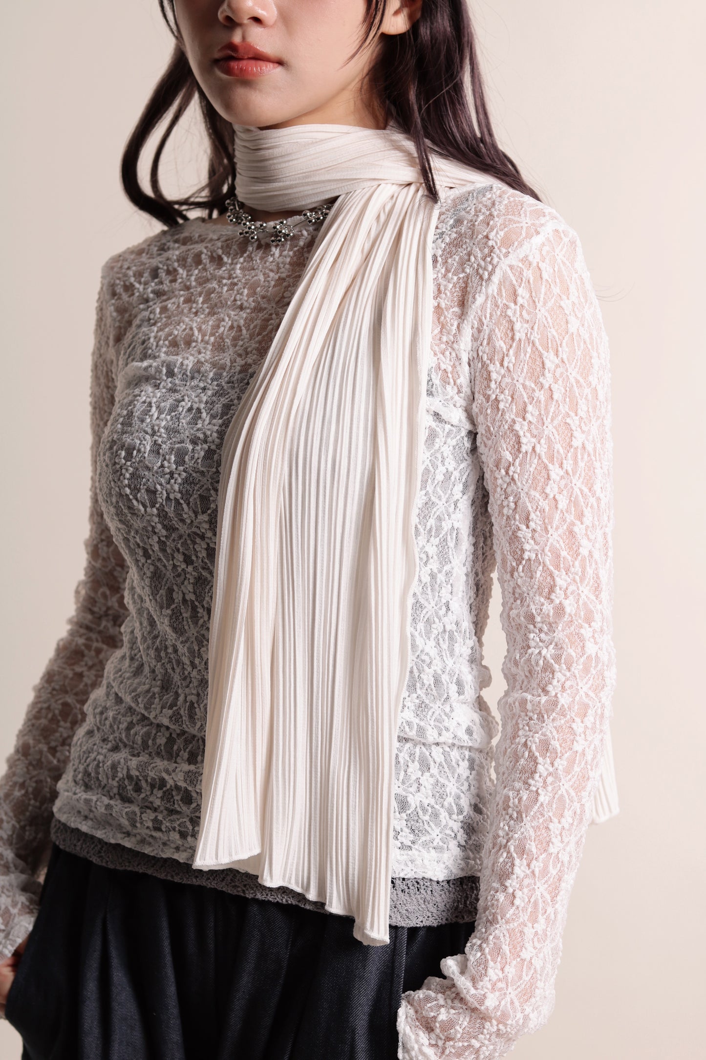 Lace Long Sleeve Top (White)
