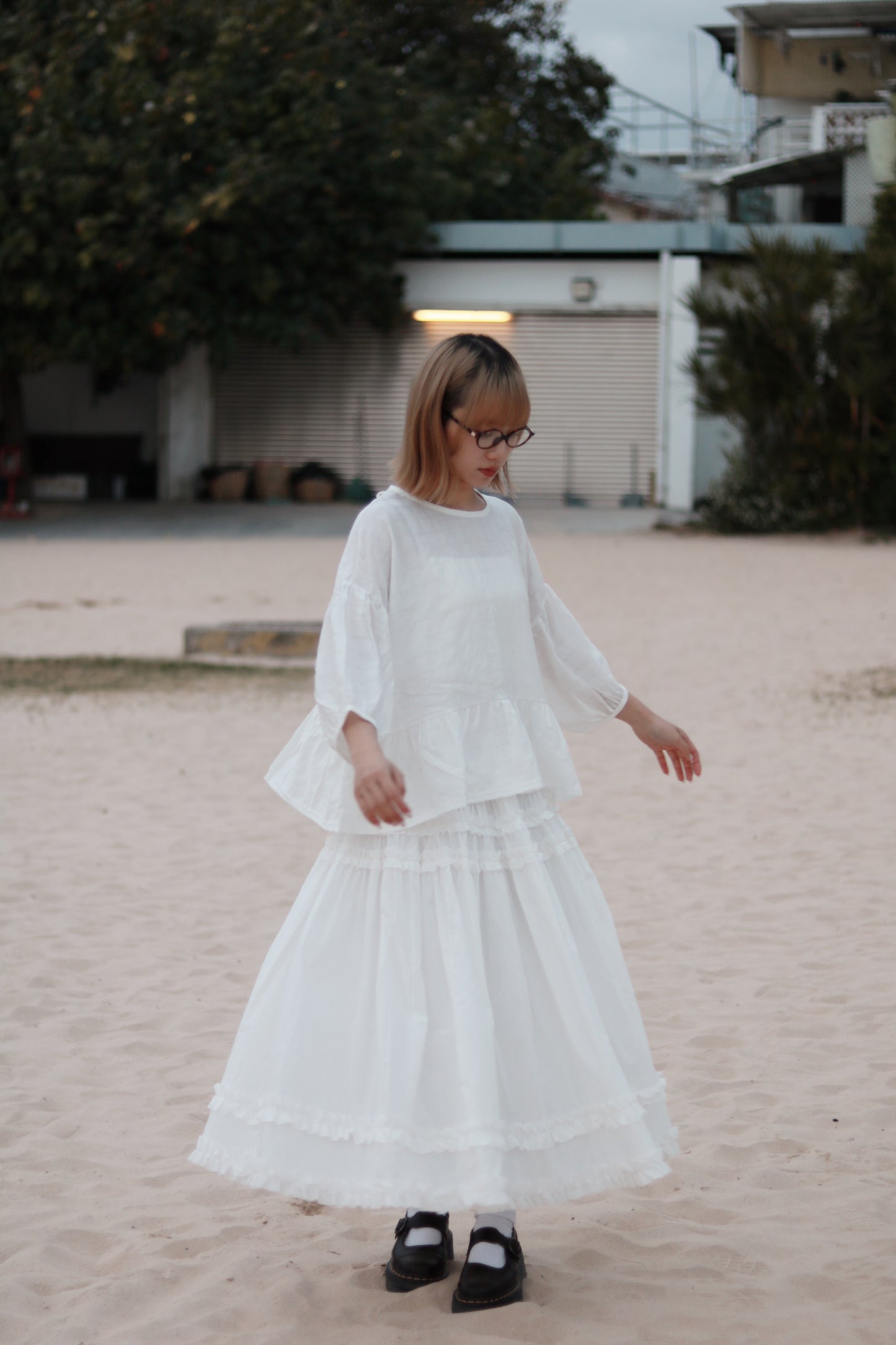 Doll Double Ruffle Skirt (White)