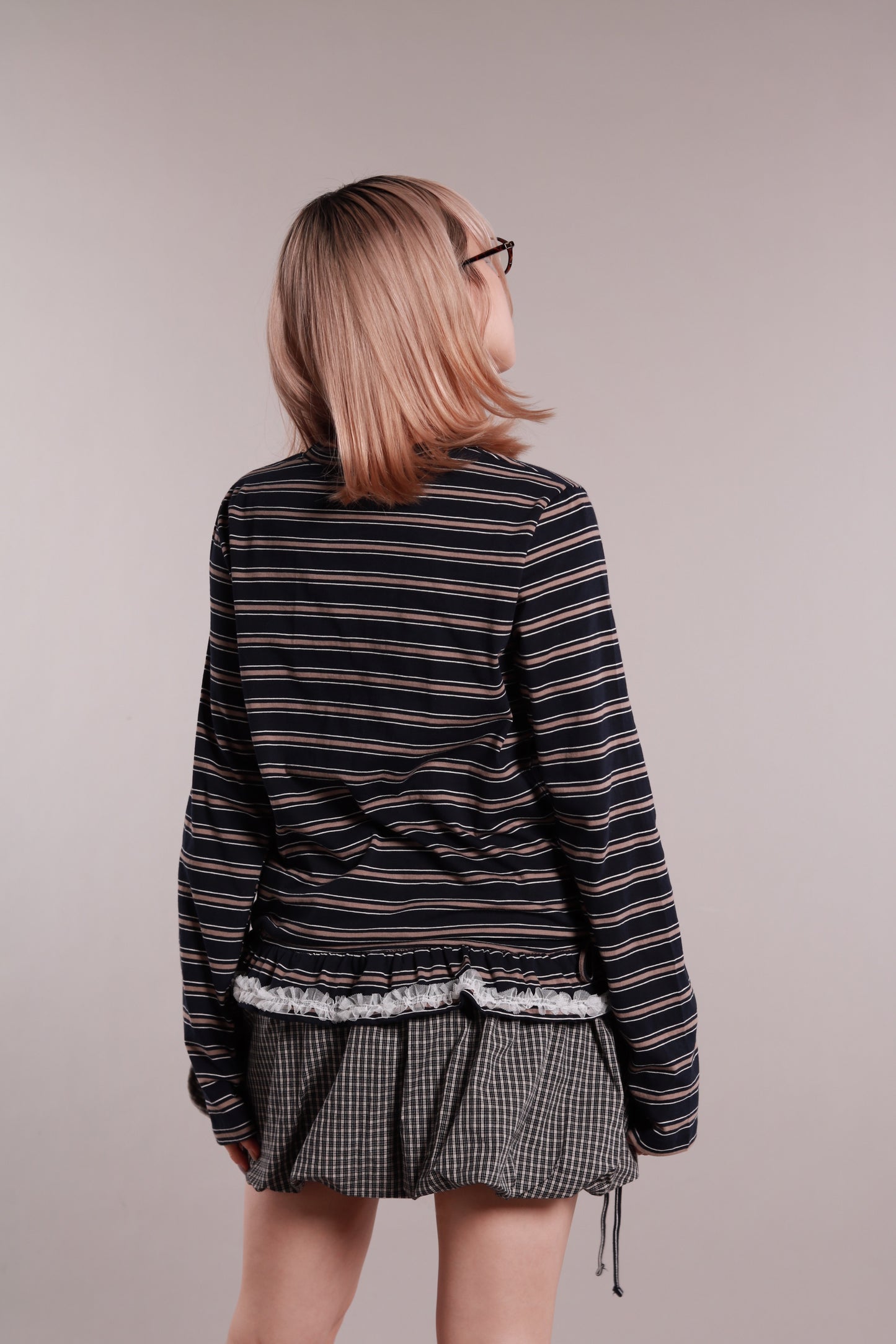 Frilled Lace Stripe Top (Navy)