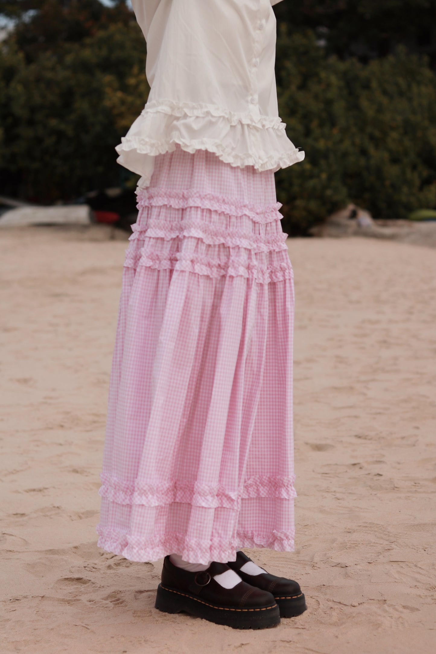 Doll Checkered Ruffle Skirt (Pink)