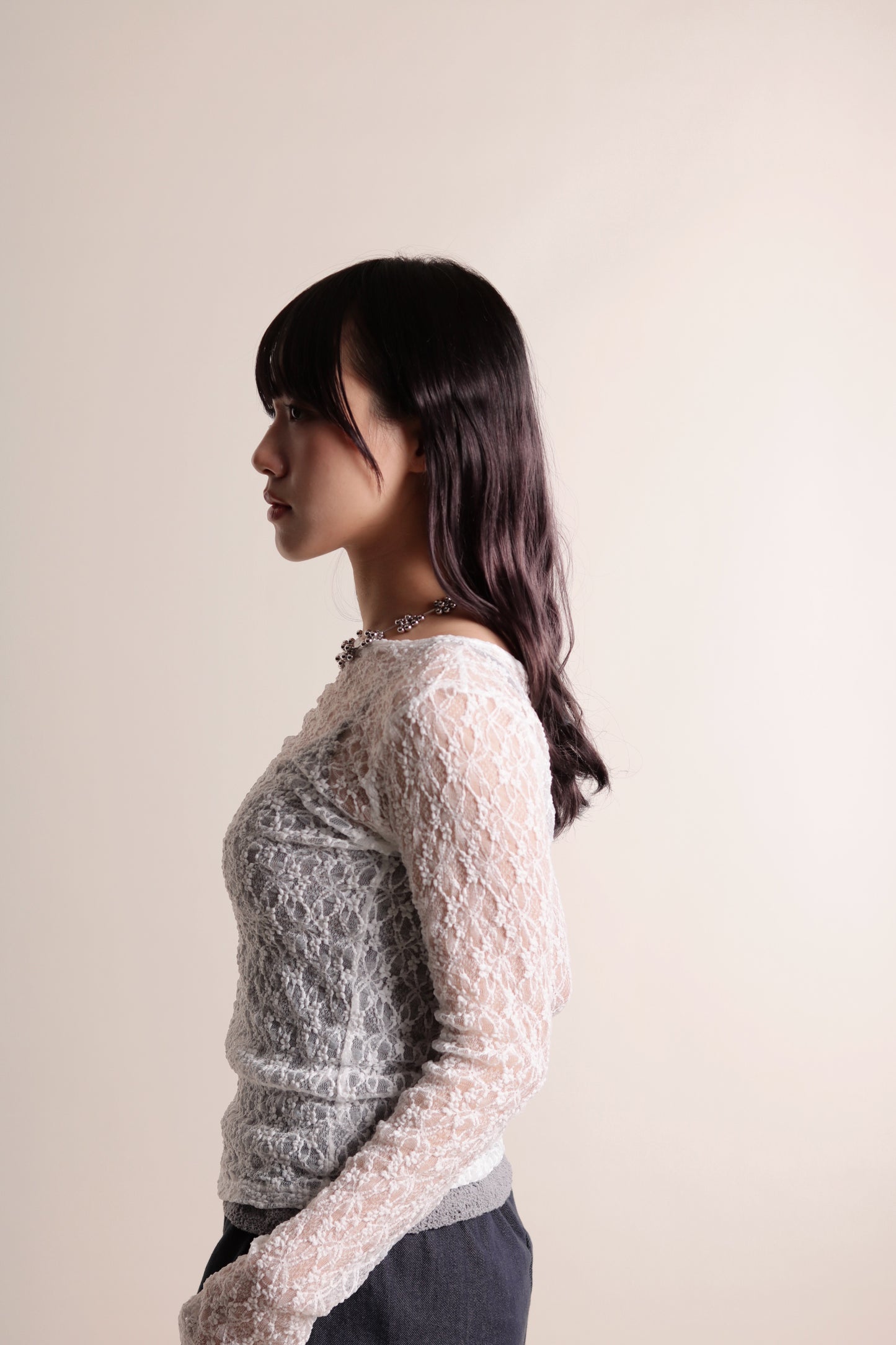 Lace Long Sleeve Top (White)