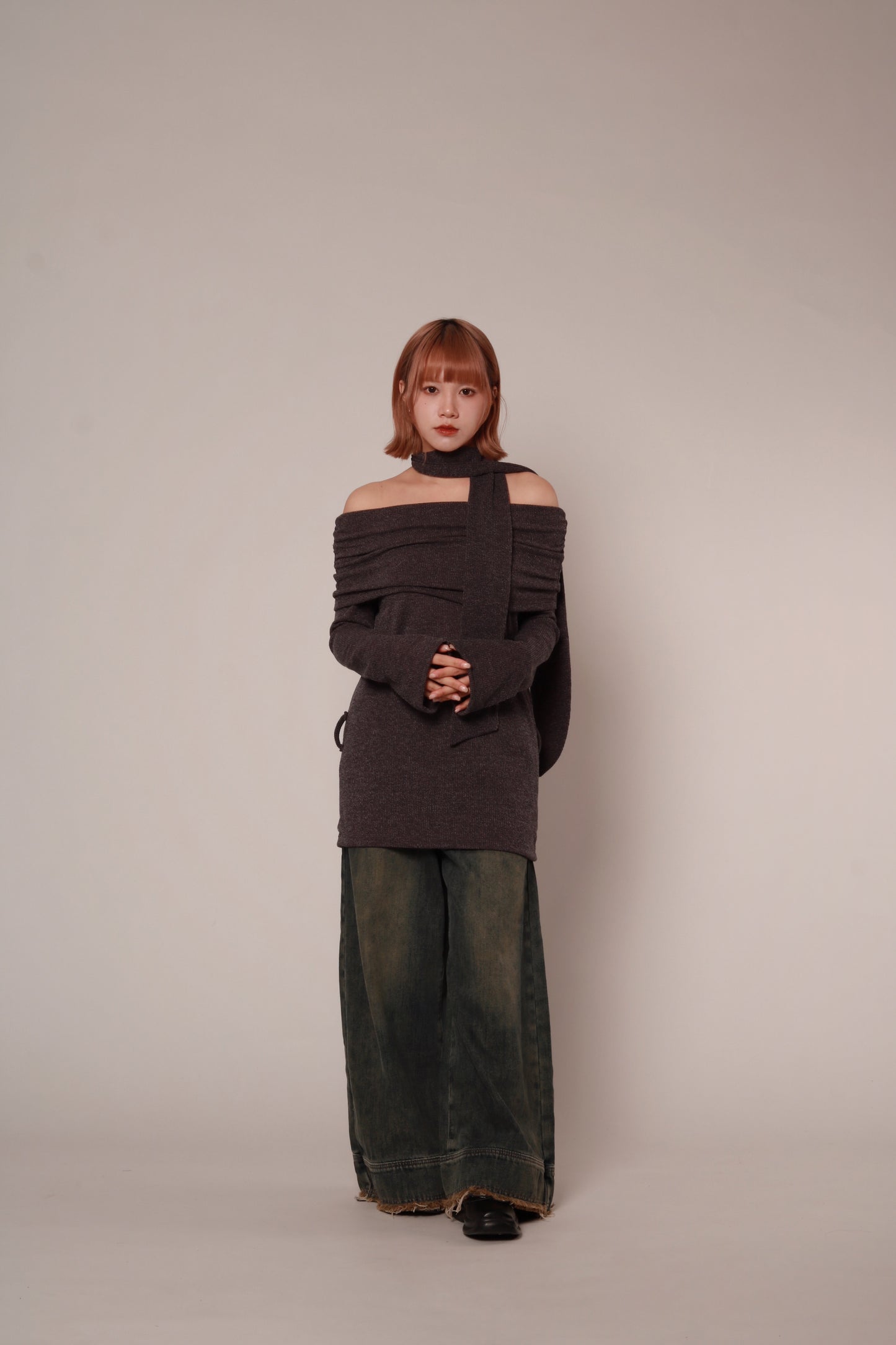 Off Shoulder Knit Top (Charcoal)