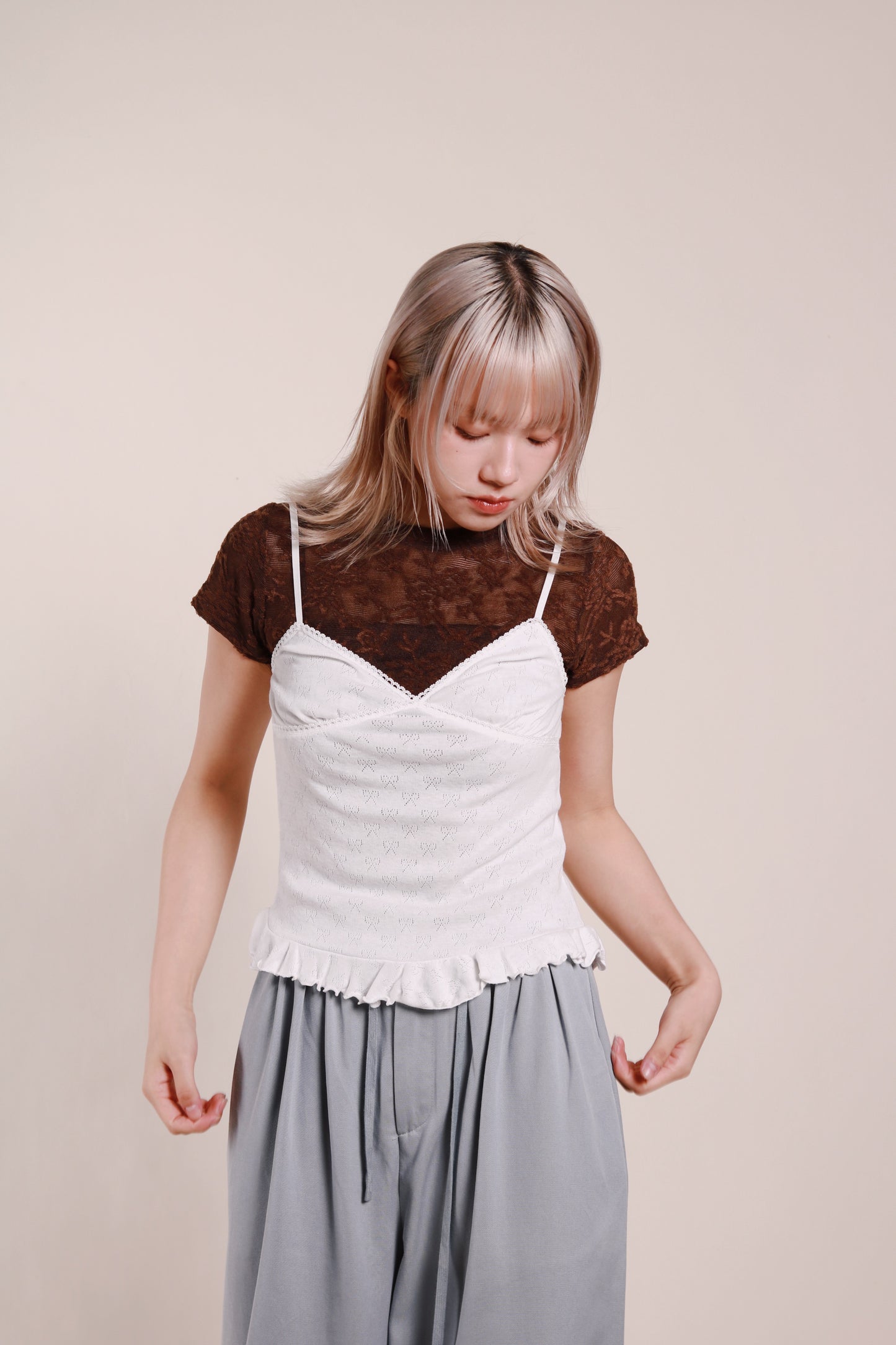 Ruffle Ribbon Sleeveless Top (White)