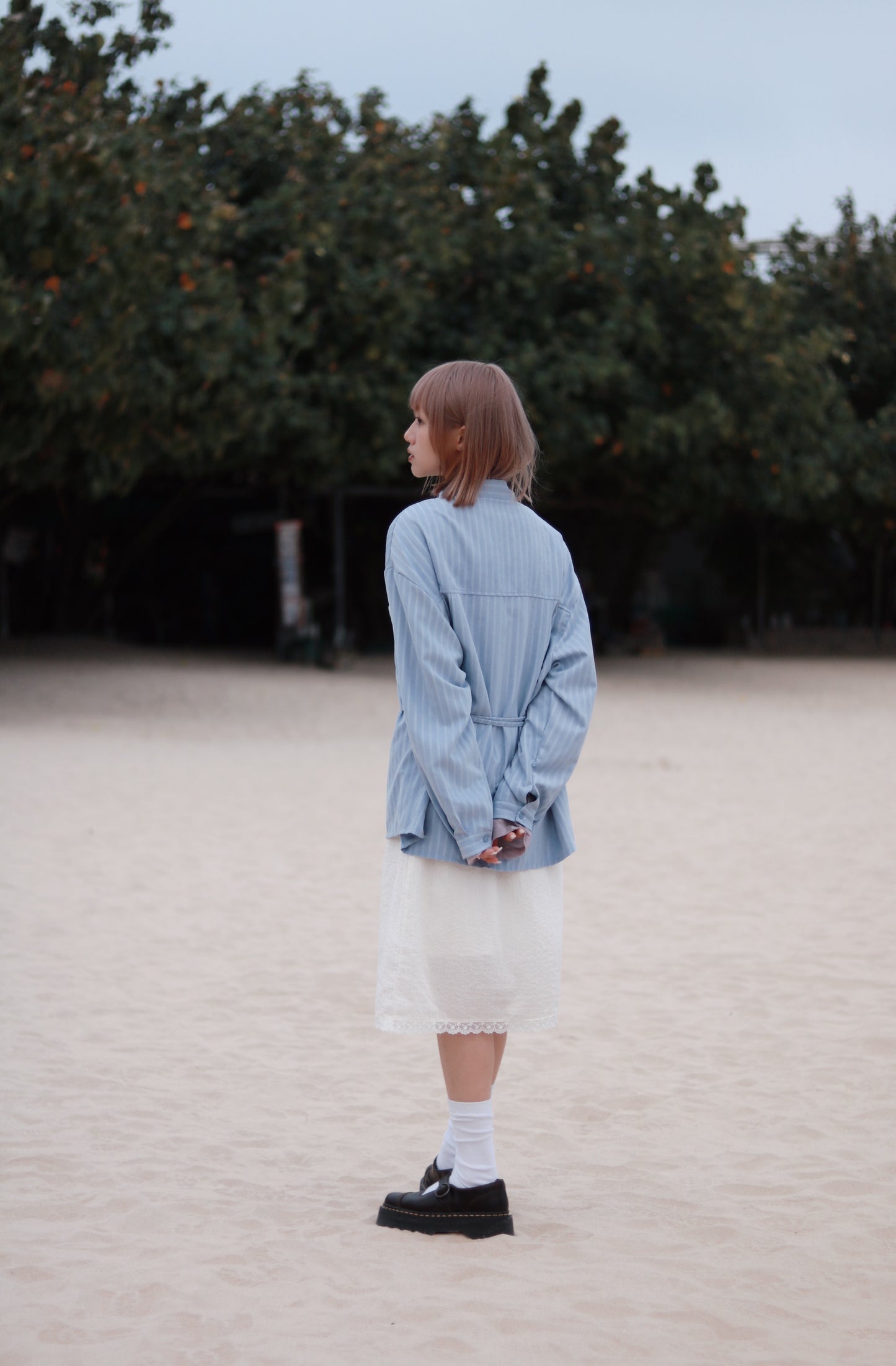 Striped  Lace Mini Skirt (White)