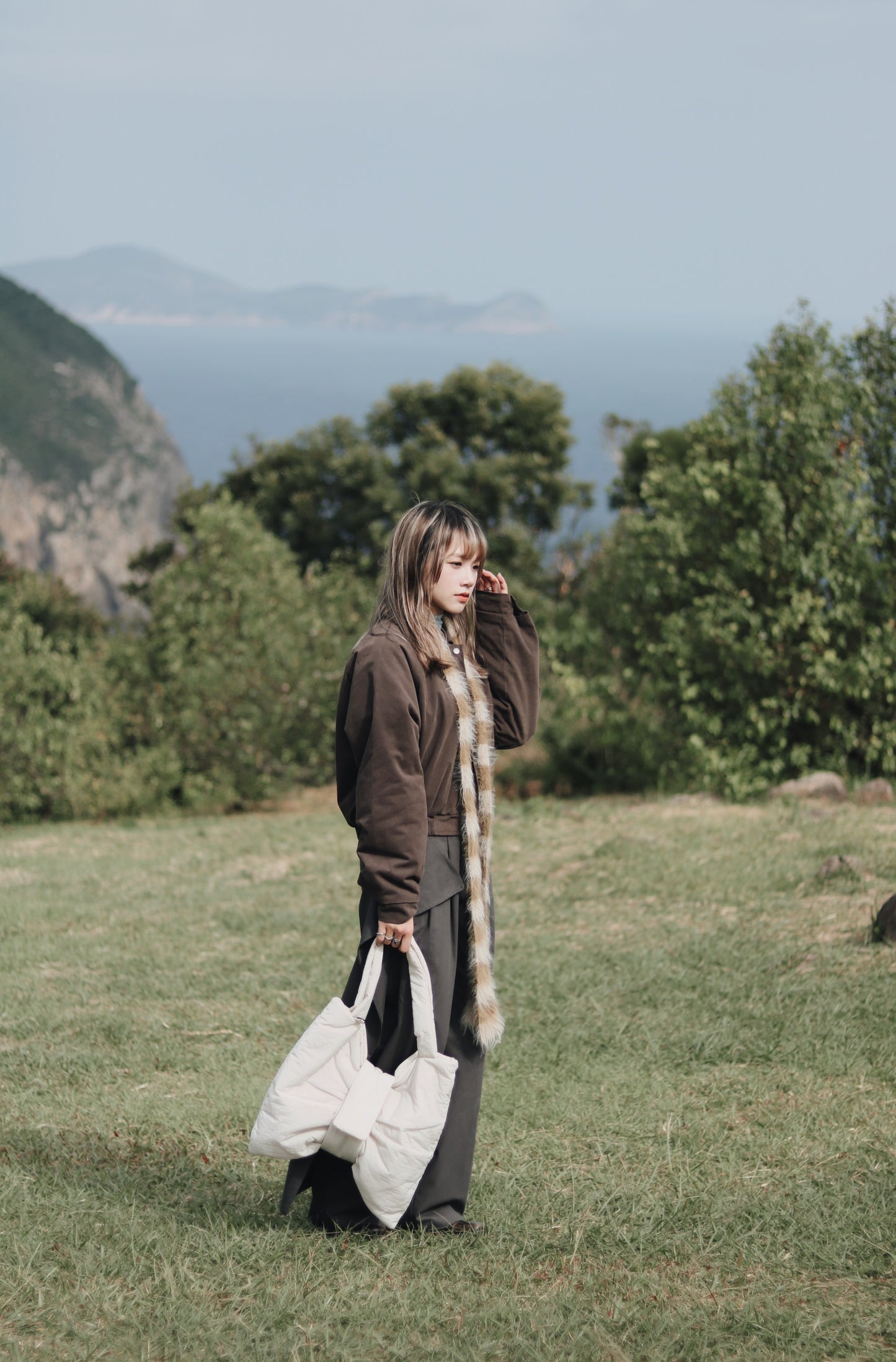 Cropped Blouson Jacket (Brown)