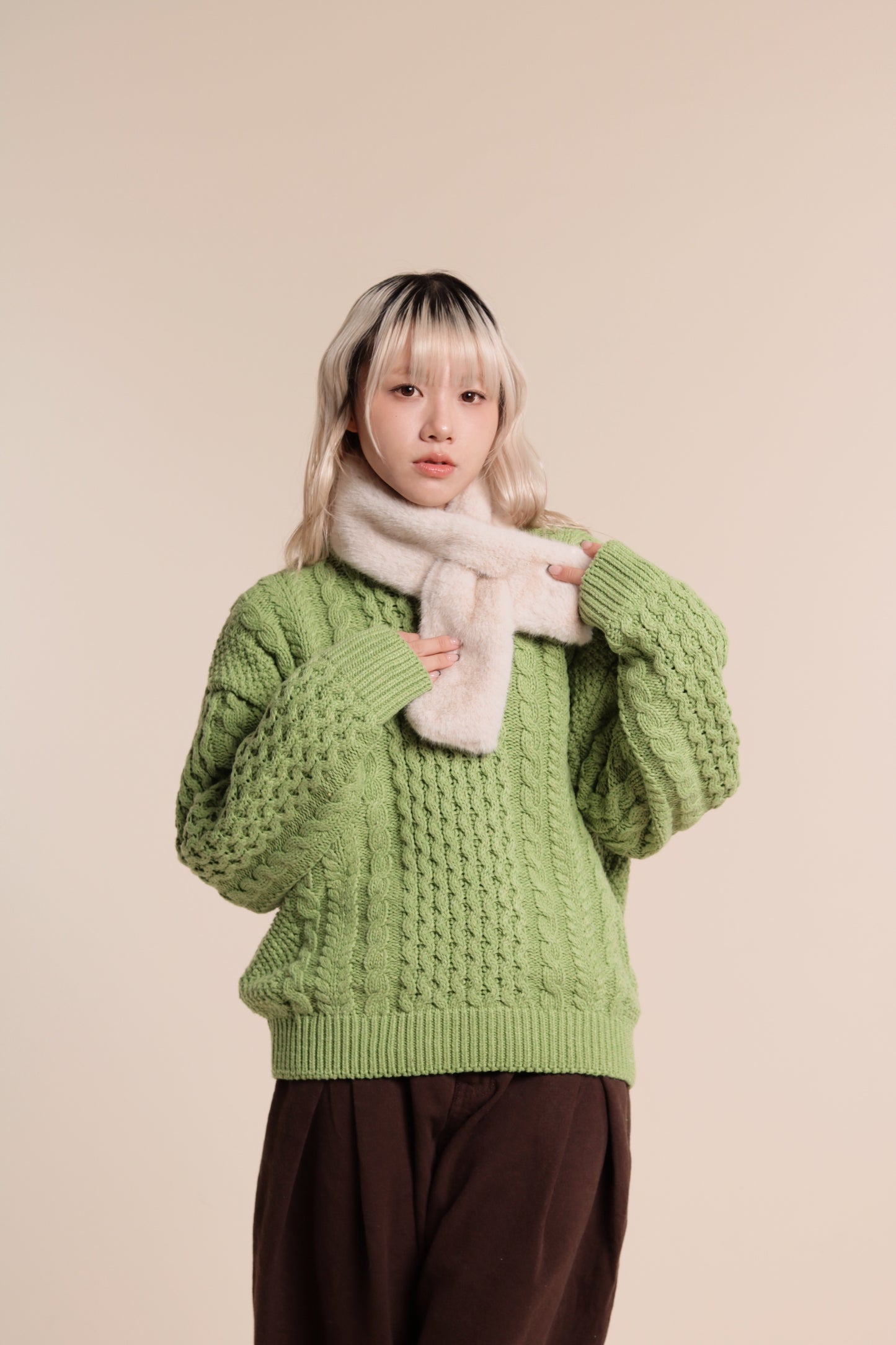 Oversized Cable Knit Sweater (Green)