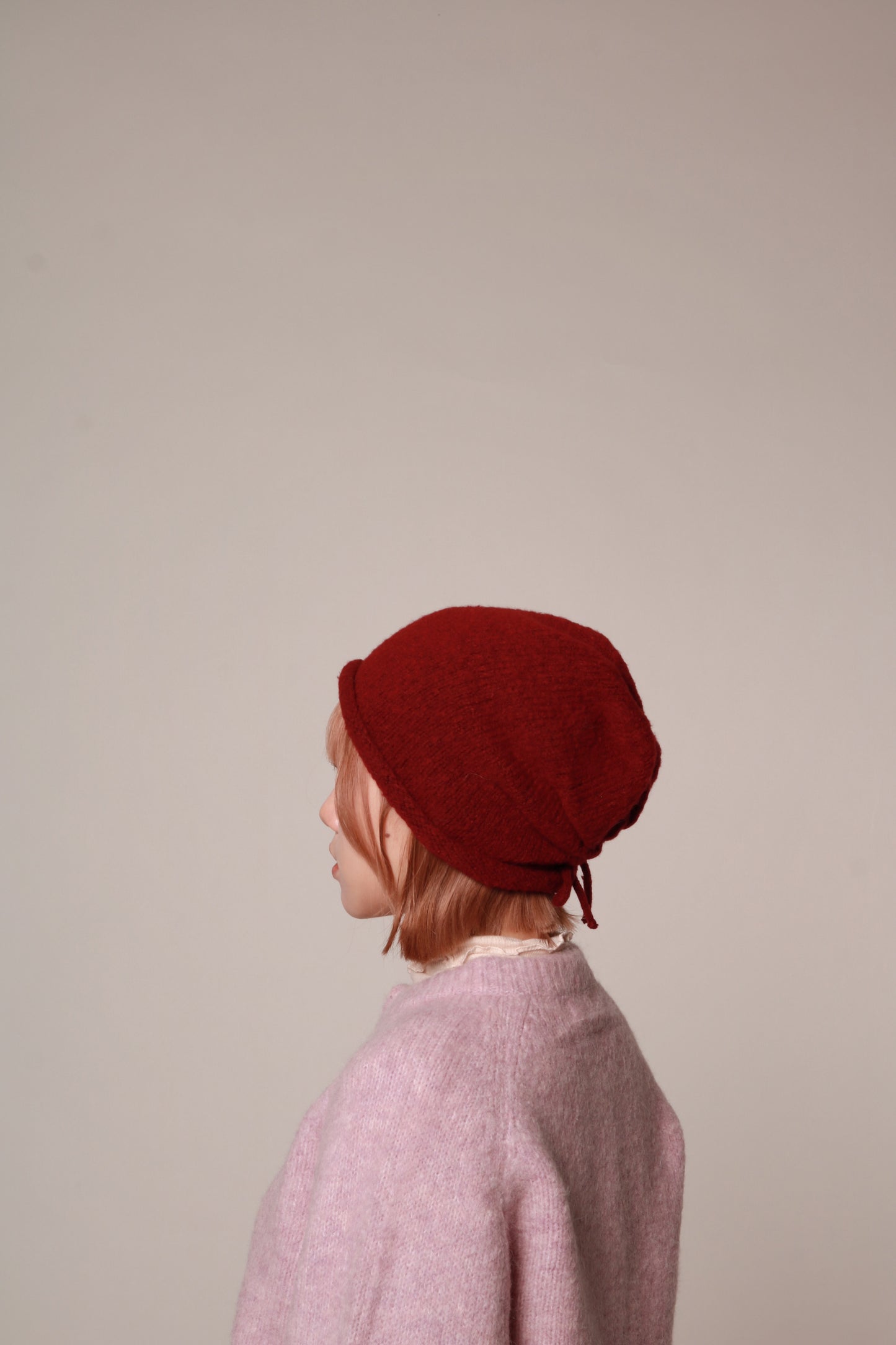 Gathered Ribbon Beanie (Beige/Black/Charcoal/Pink/Red)