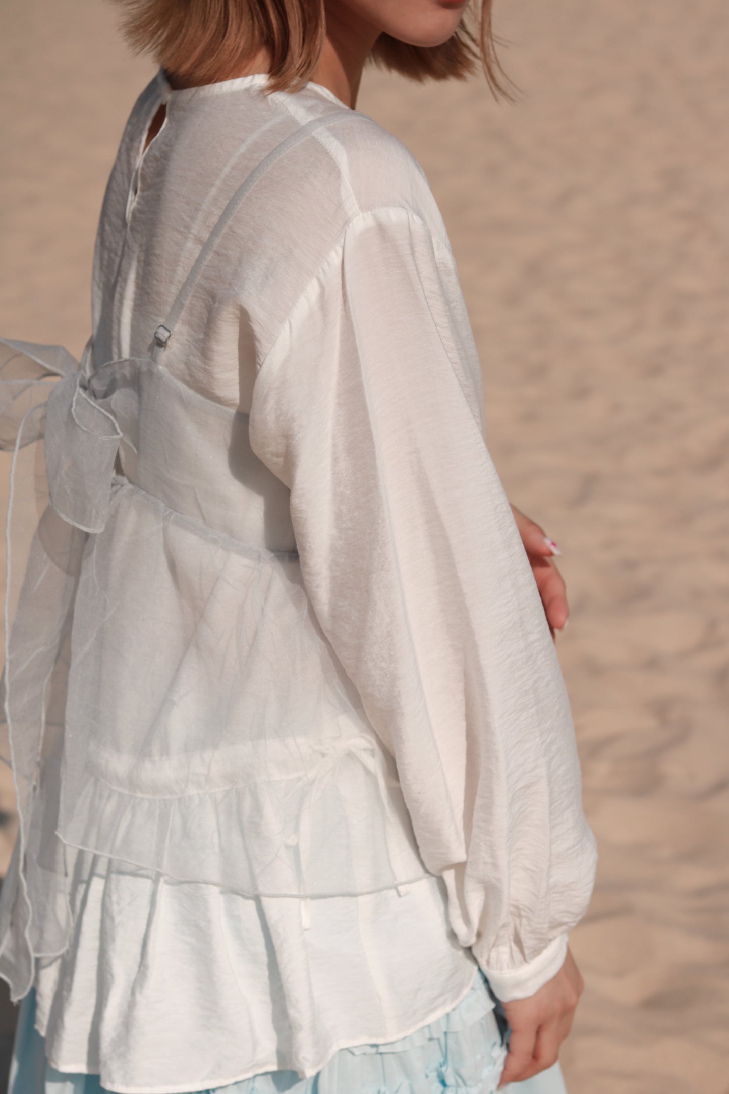 Doll Ribbon Sleeveless Top (Sky)