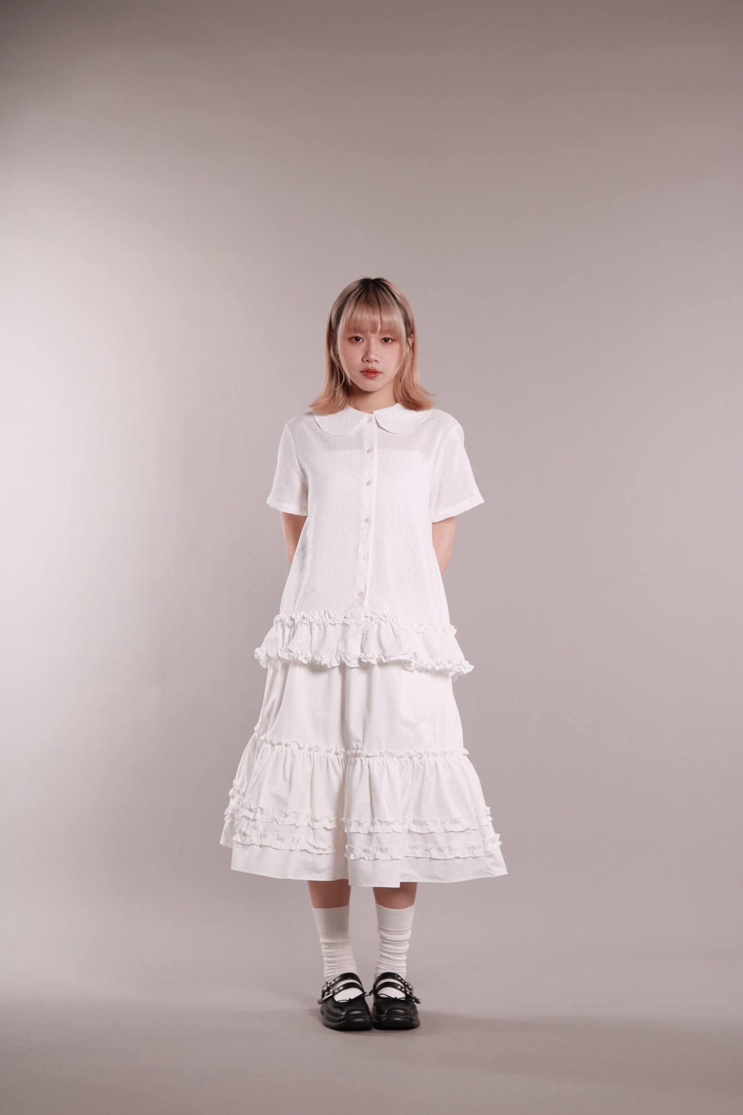 Dot Dot Double Ruffle Blouse (Ivory)
