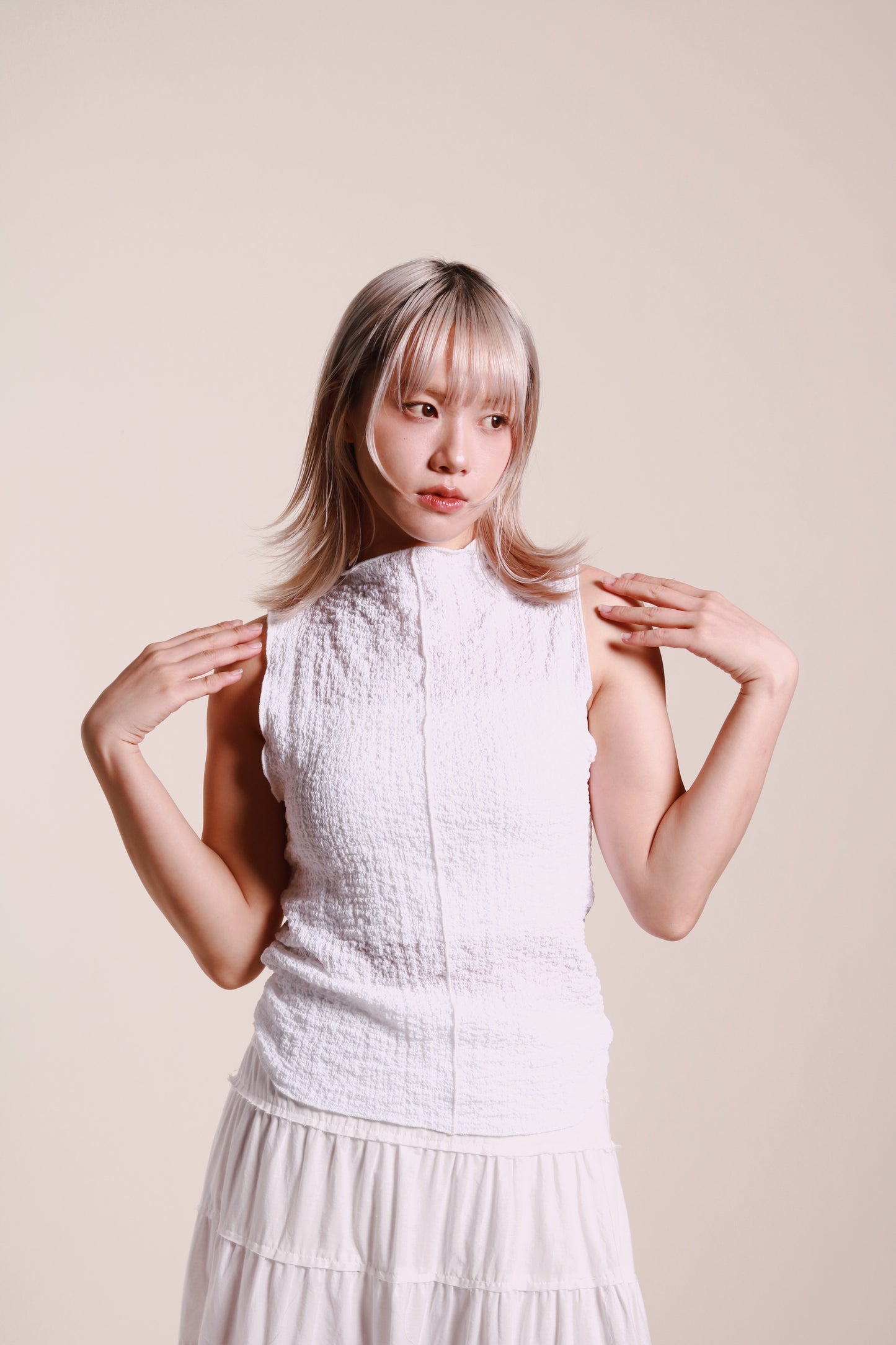 Ruffle Sleeveless Top (White)
