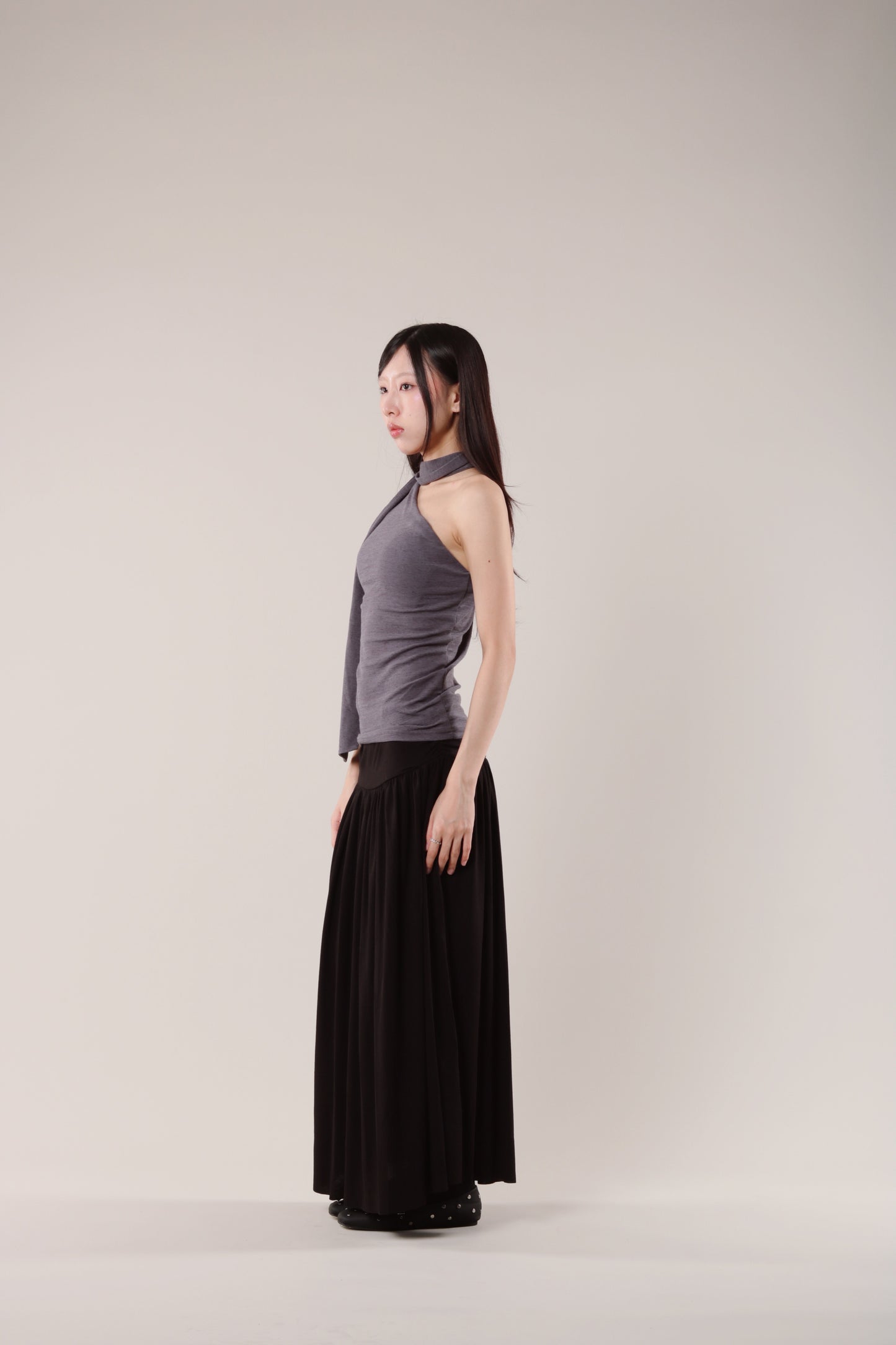 Linen Scarf Top (Charcoal)