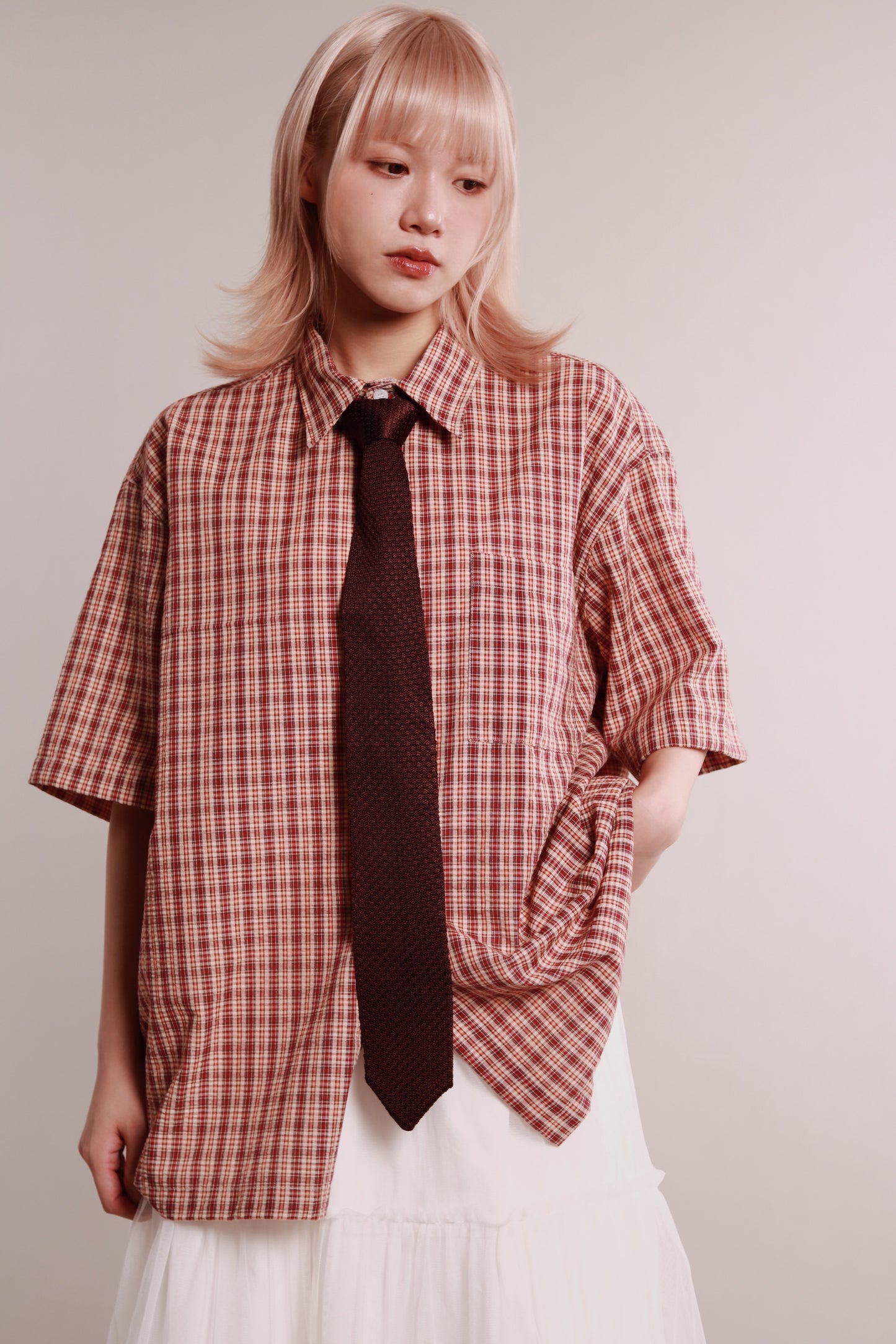 Plaid Loose Shirt (Brown)