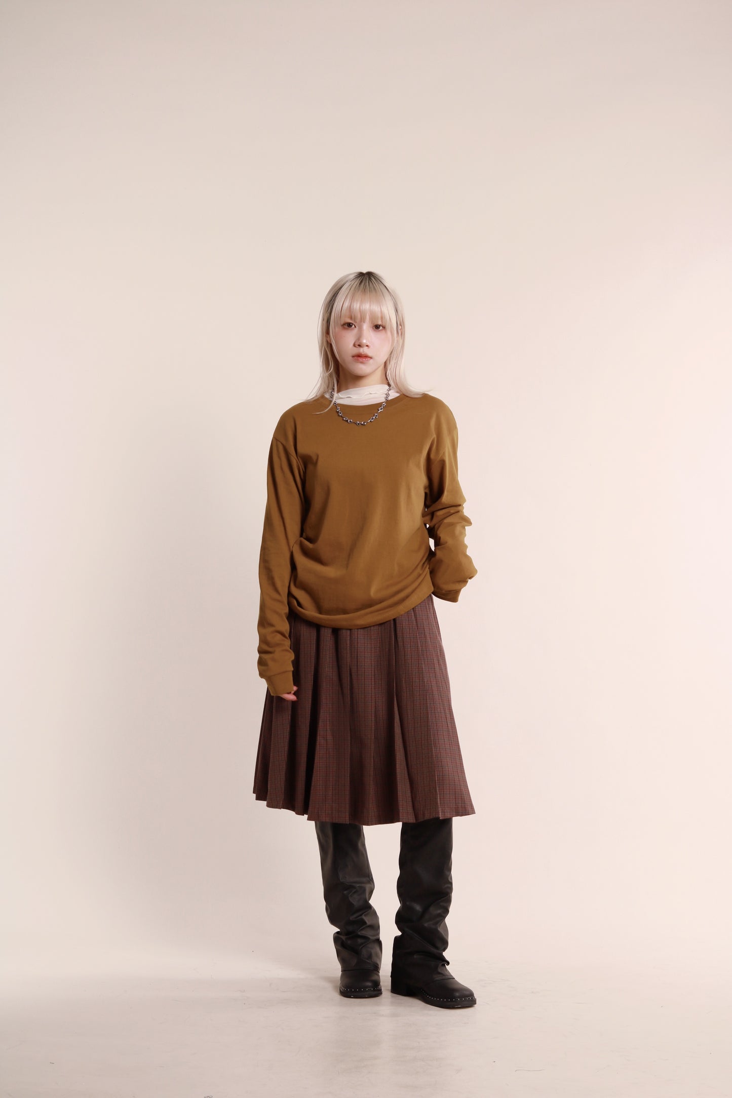 Checkered Pleat Skirt (Brown)