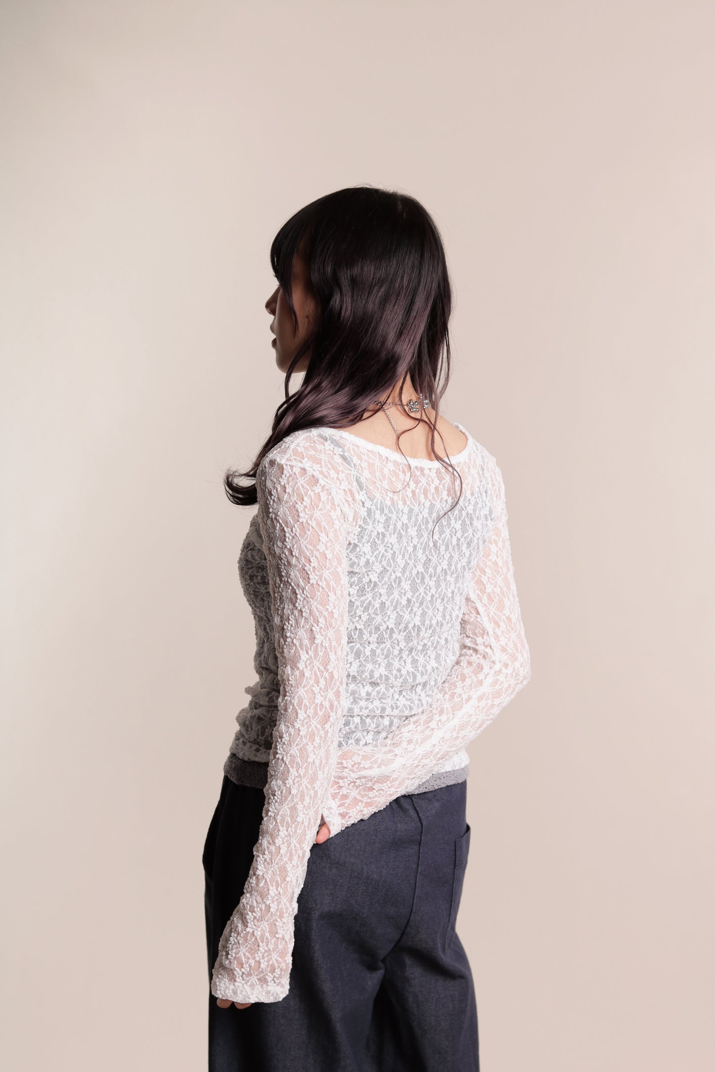 Lace Long Sleeve Top (White)