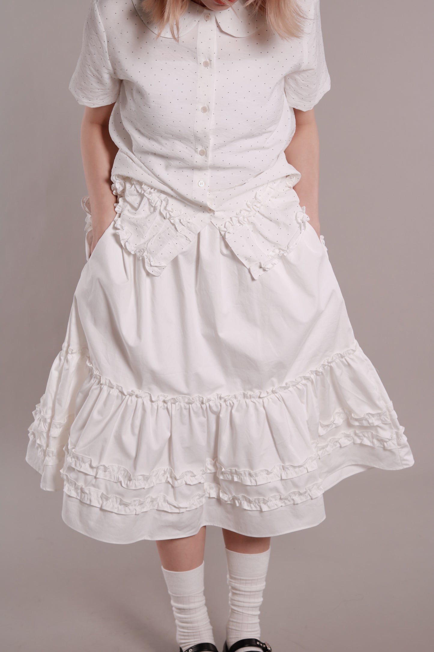 Doll Ruffle Midi Skirt (White)
