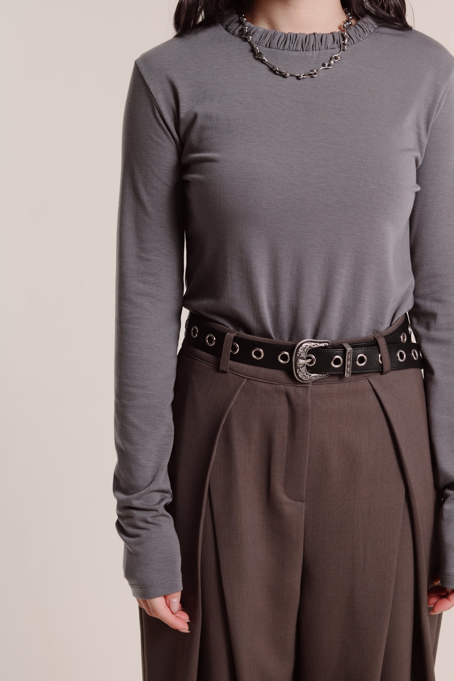 Soft Gathered Neck Top (Charcoal)