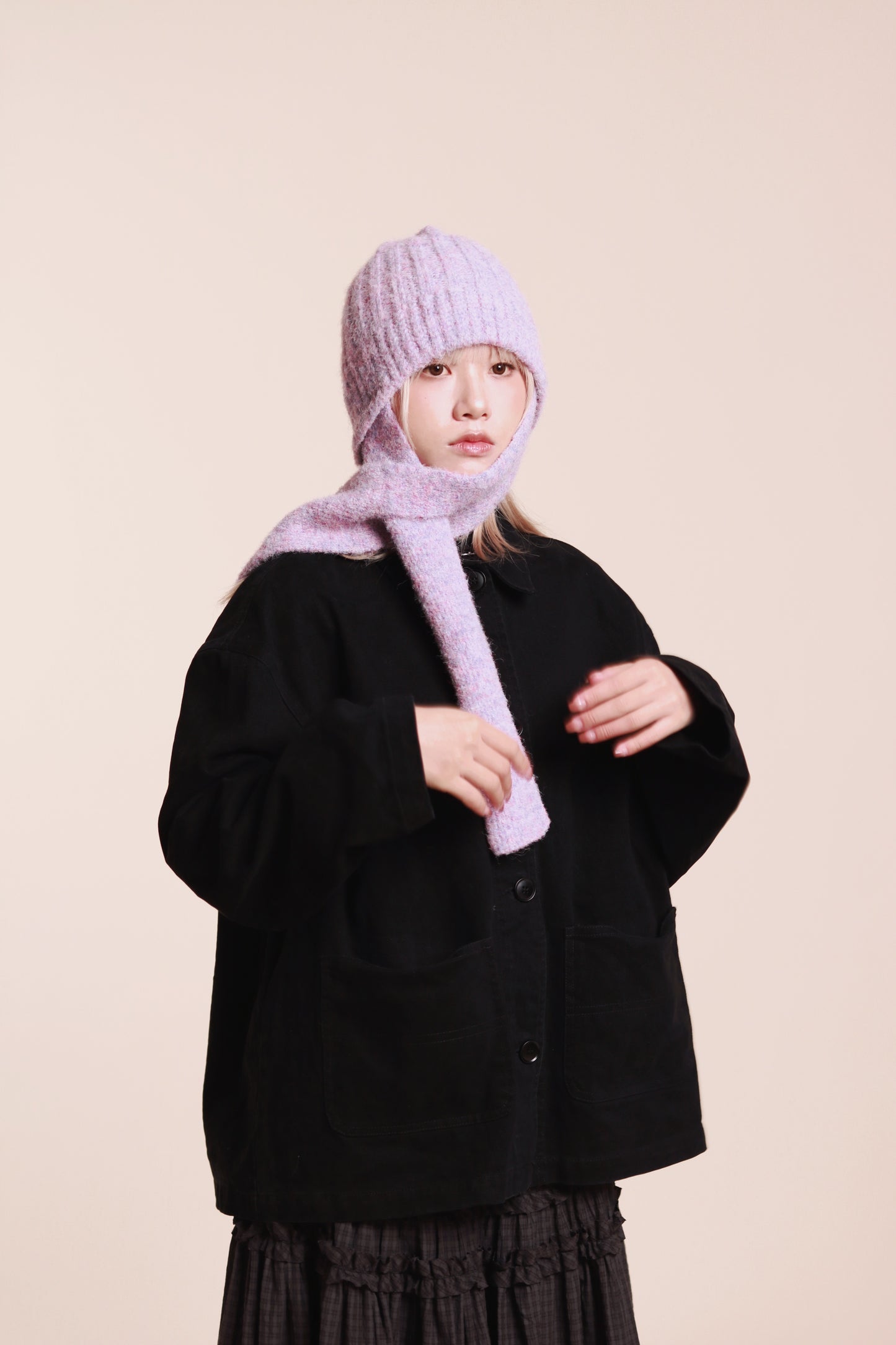 Doll Knit Scarf Flight Cap (Purple)