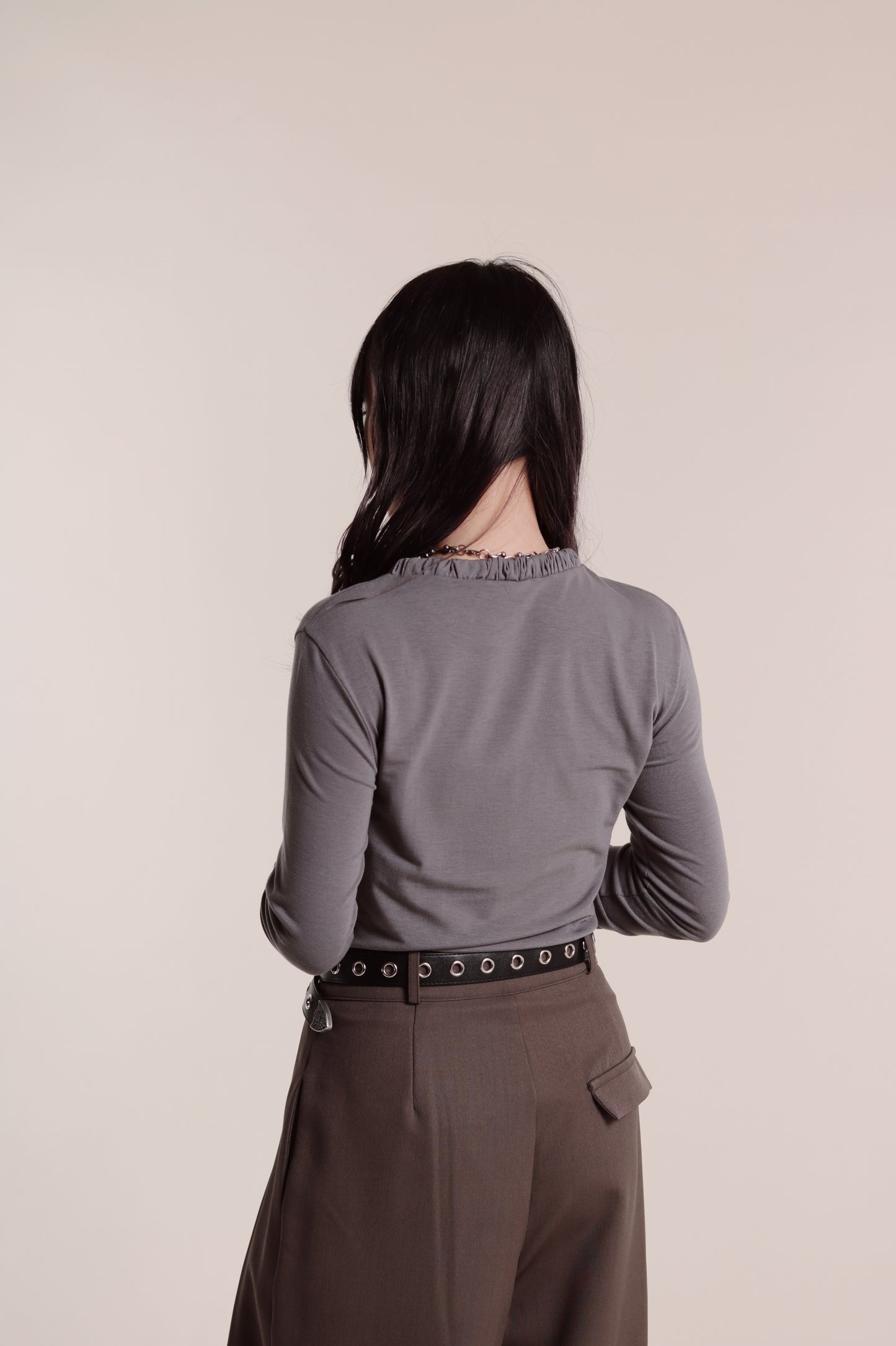 Soft Gathered Neck Top (Charcoal)