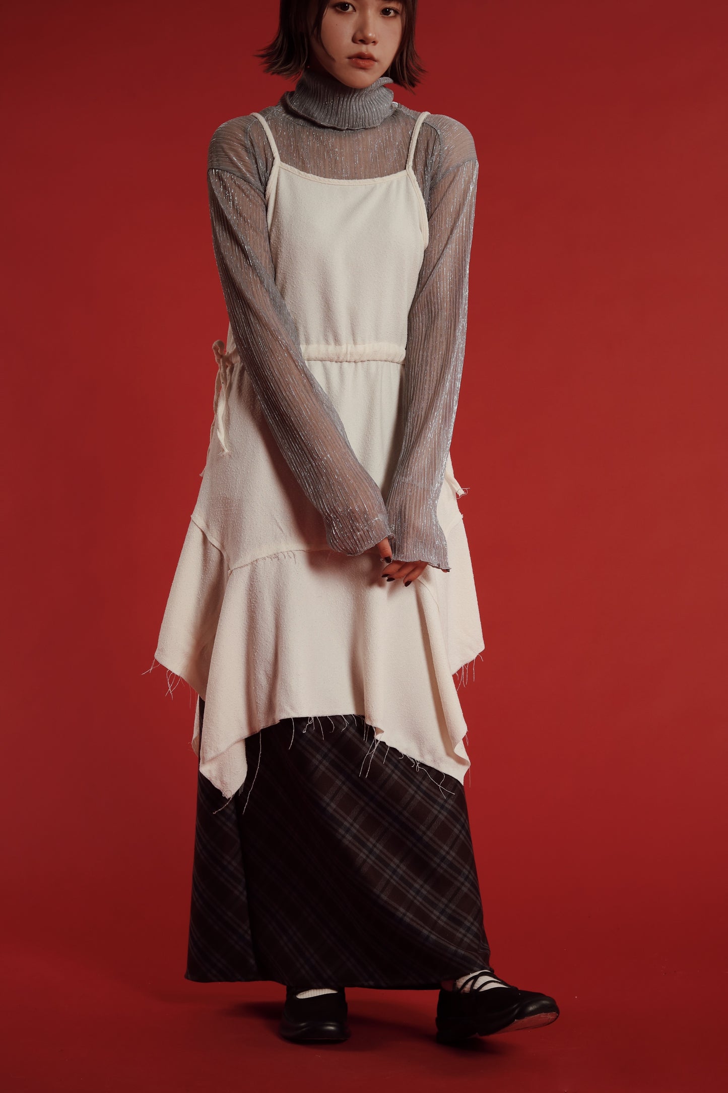 Checkered Slit Skirt (Brown)