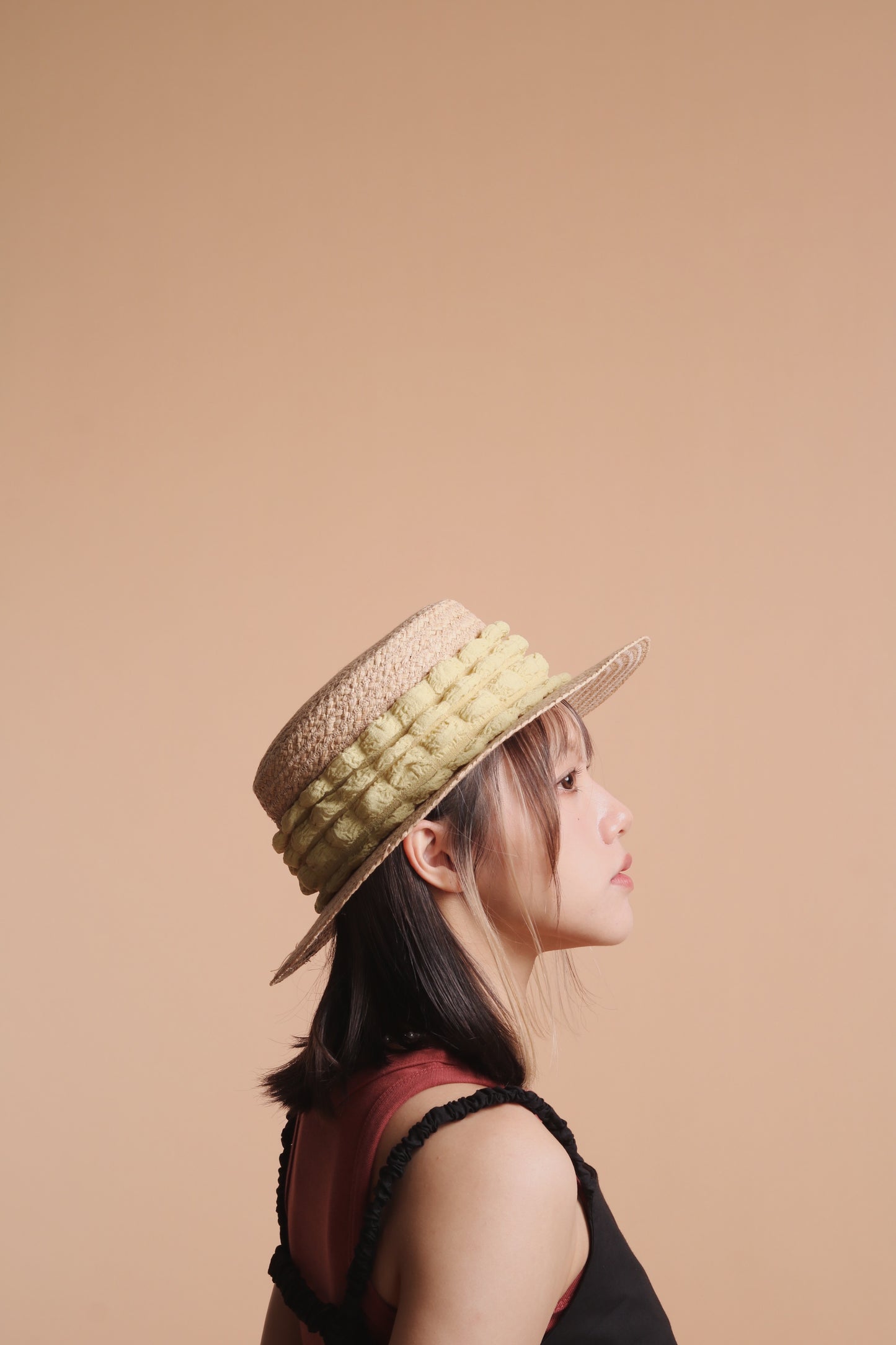 Bubble Straw Hat (Black/Ivory/Mustard)