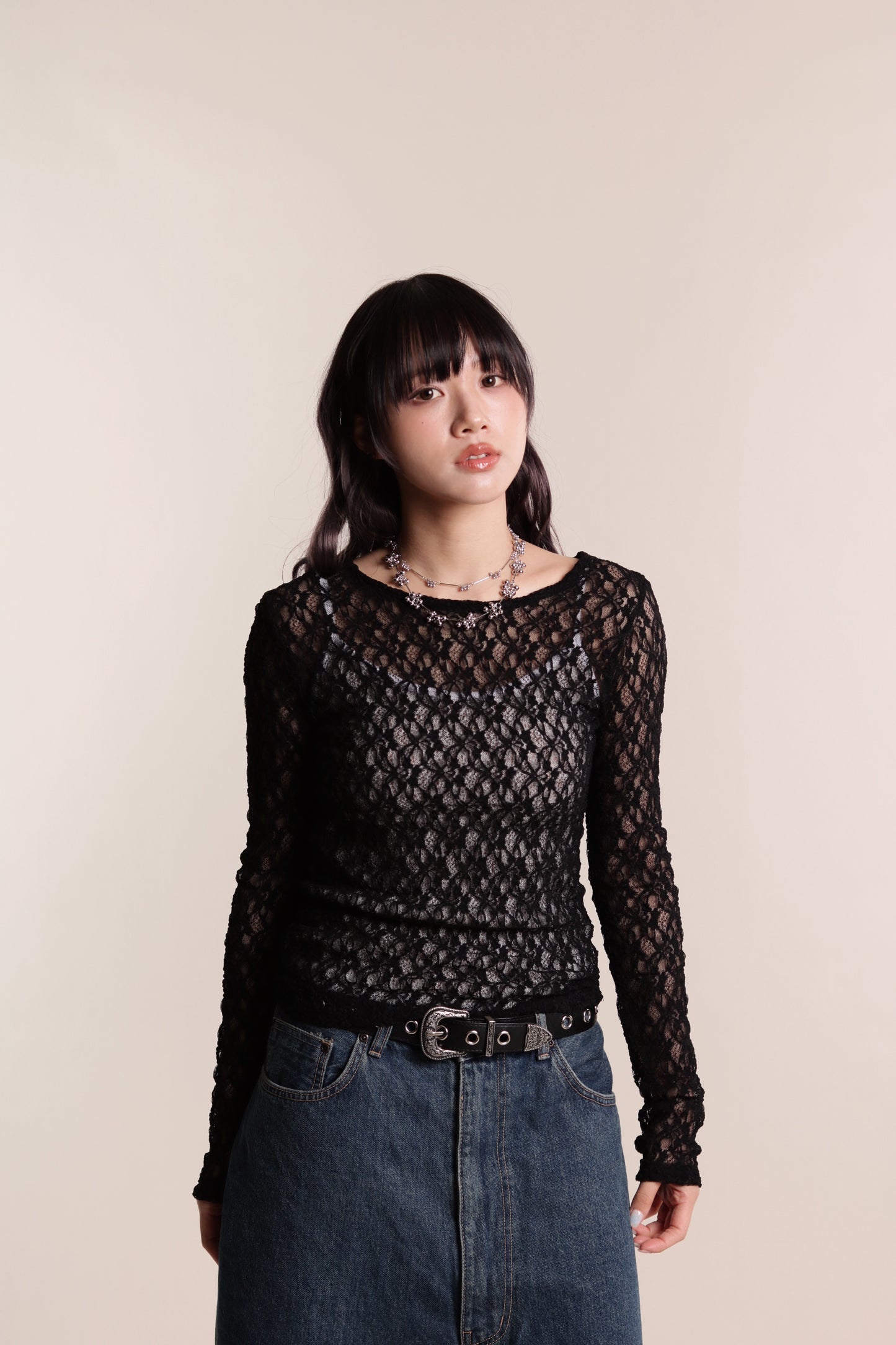 Lace Long Sleeve Top (Black)