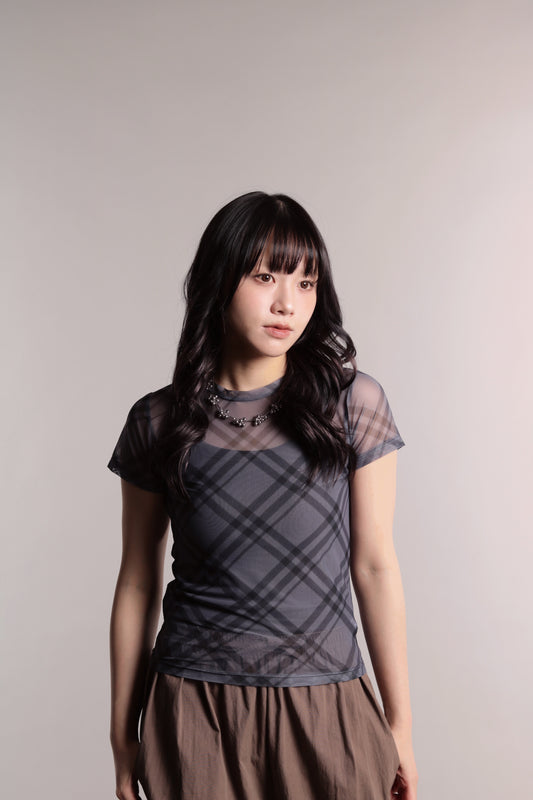 Checker Mesh Tee (Charcoal)