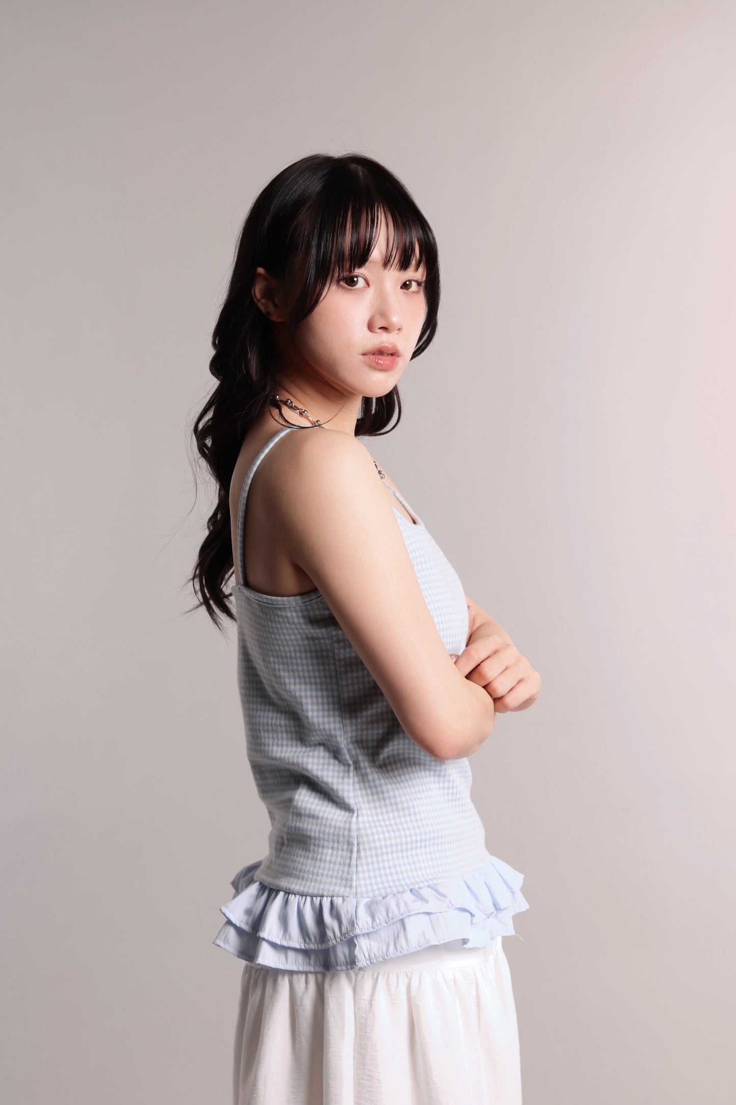 Checkered Ruffle Cami (Blue)