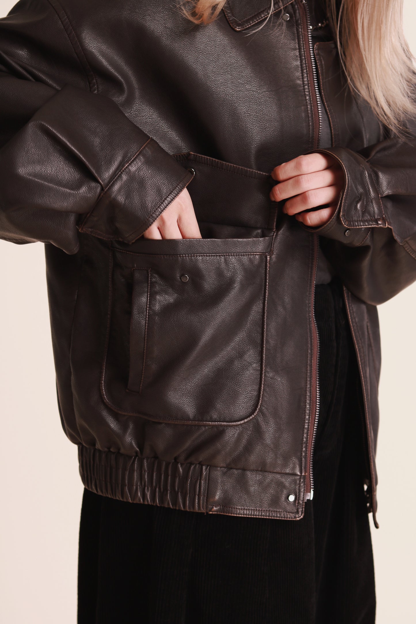 Oversized Leather Jacket (Brown)