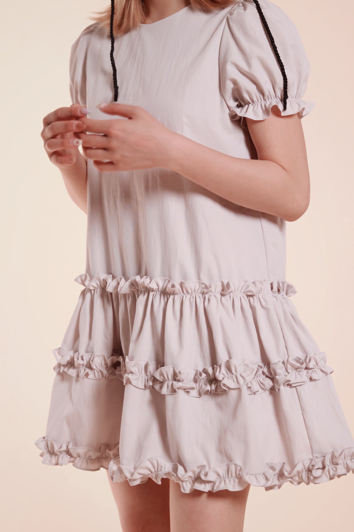 Doll Puff Sleeve Mini Dress (Grey)