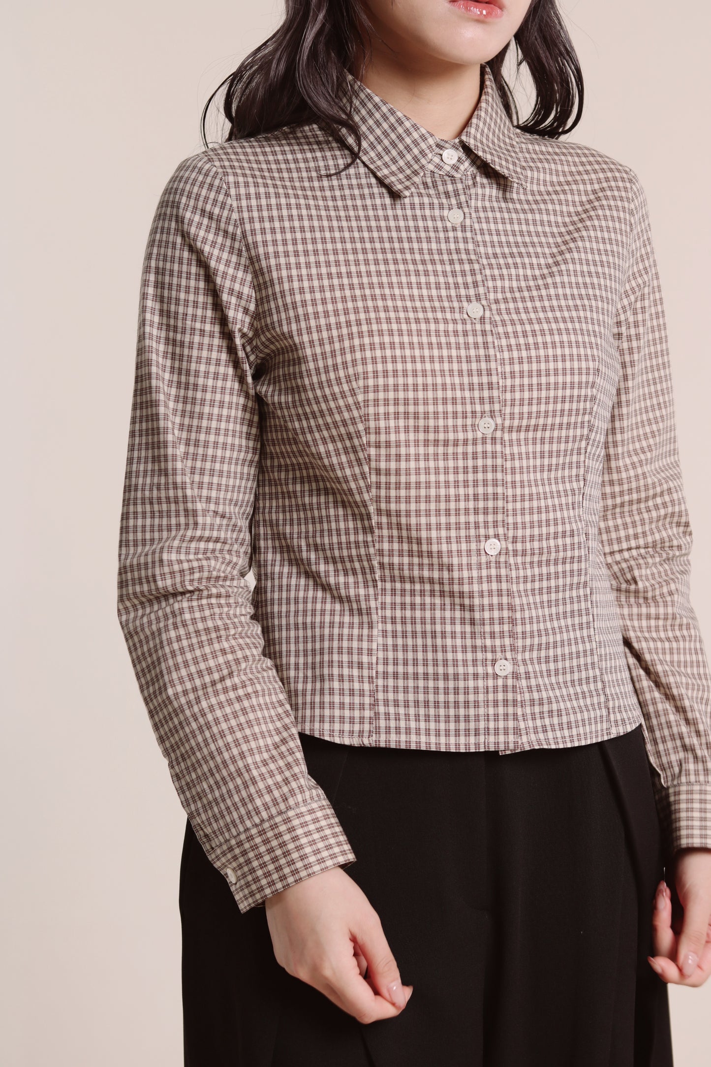 Checkered Crop Shirt (Brown)