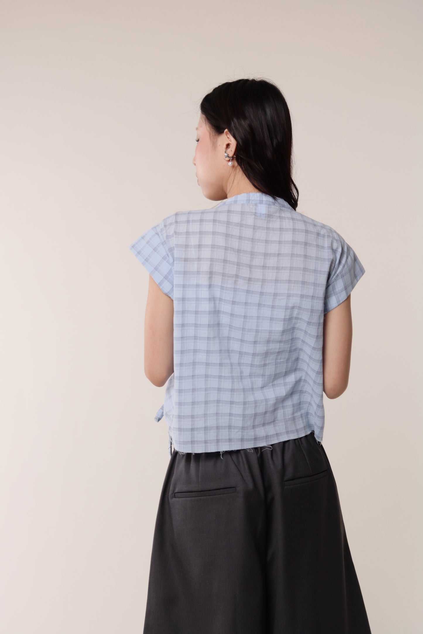 Gathered Check Shirt (Blue)