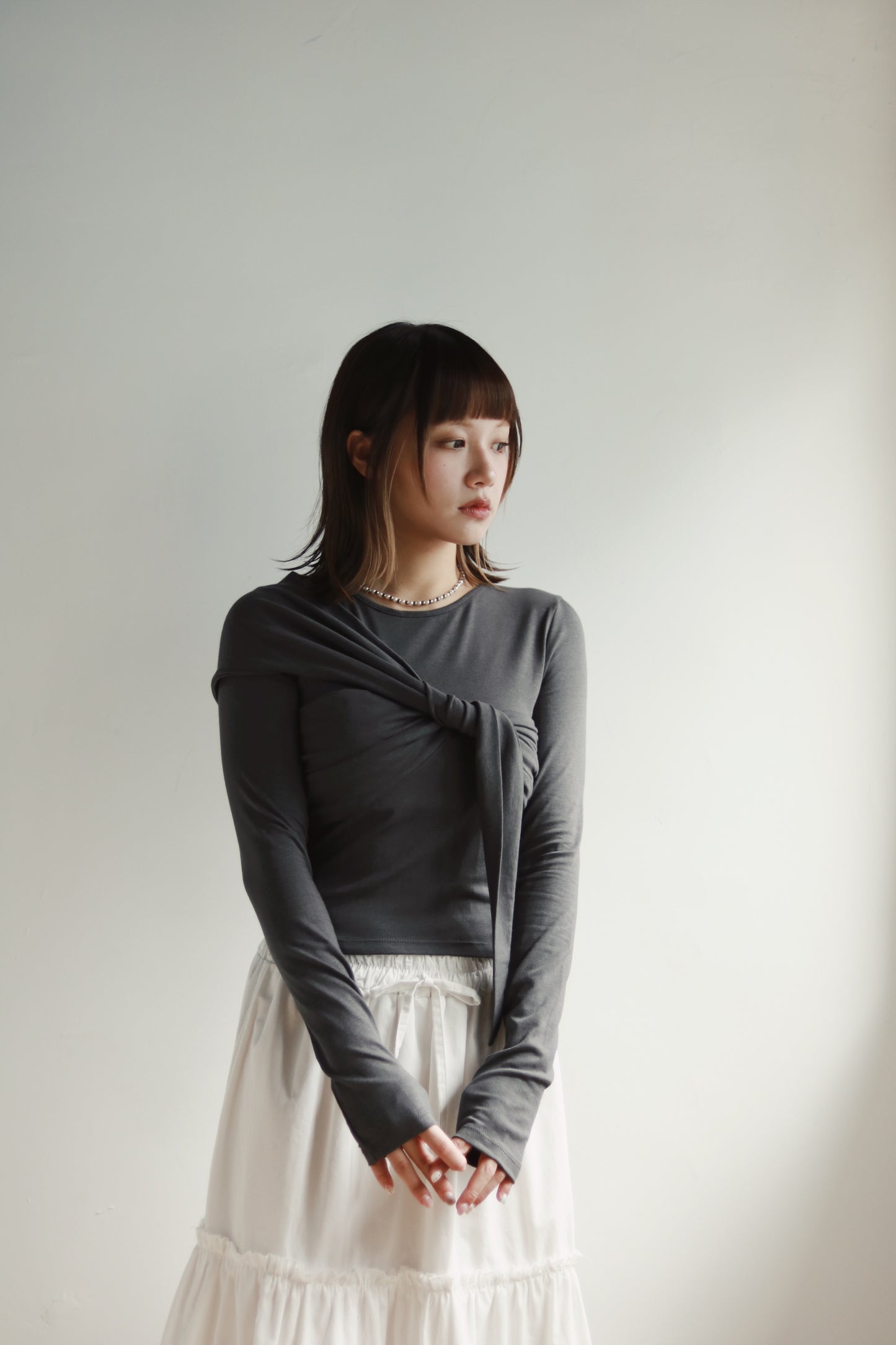 Gathered Long Tee (Charcoal)