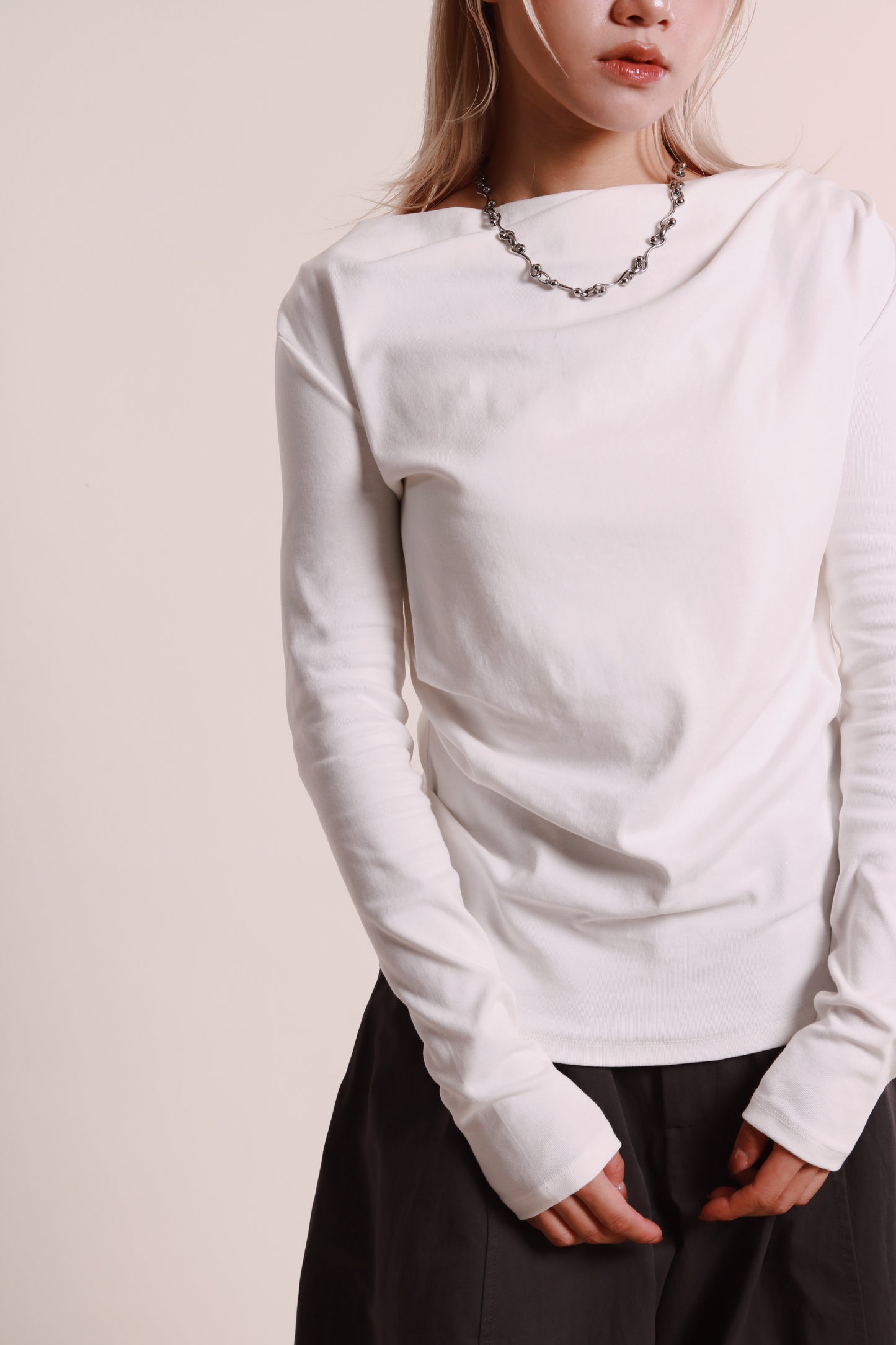 Gathered Long Tee (White)