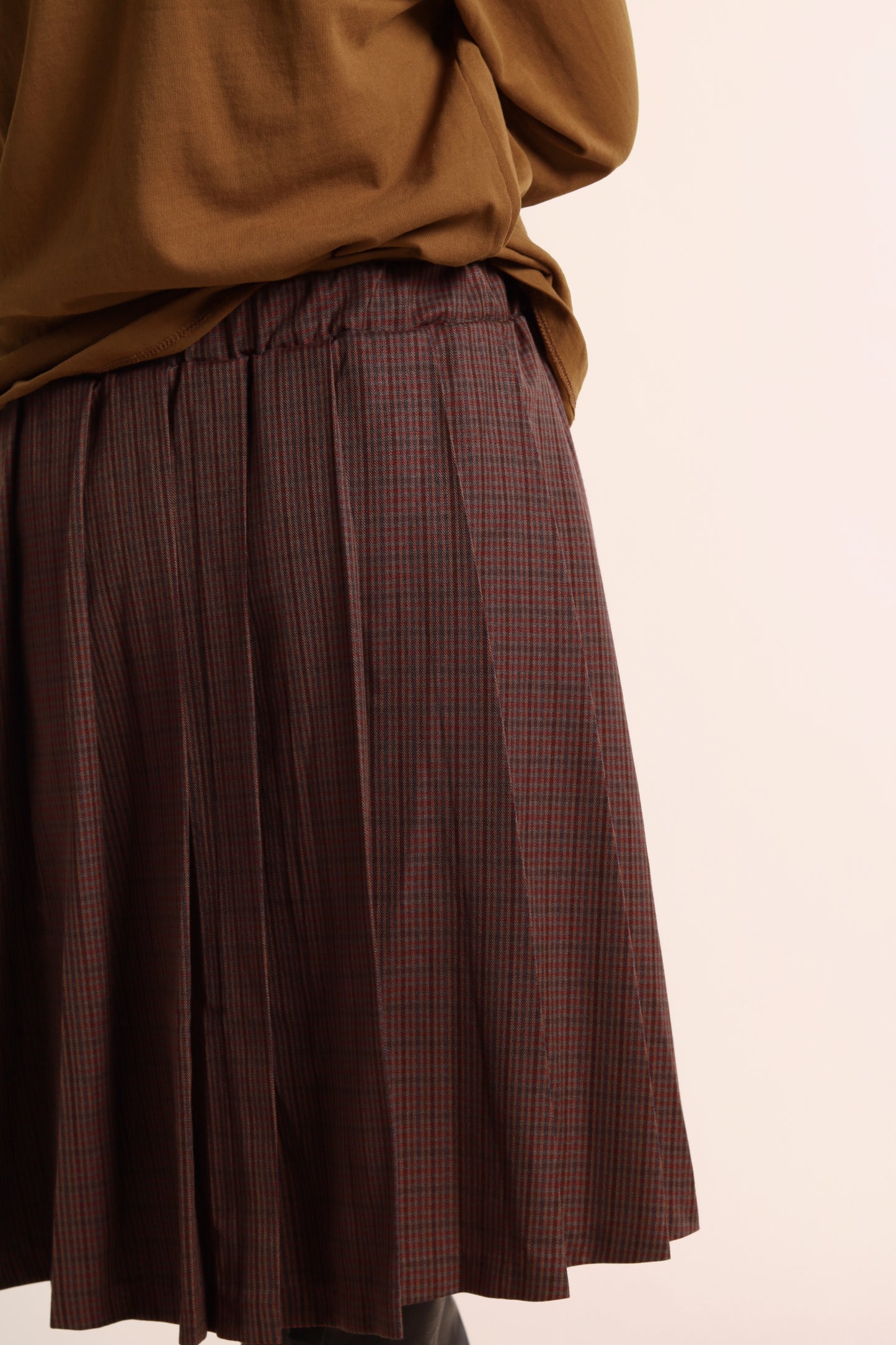 Checkered Pleat Skirt (Brown)