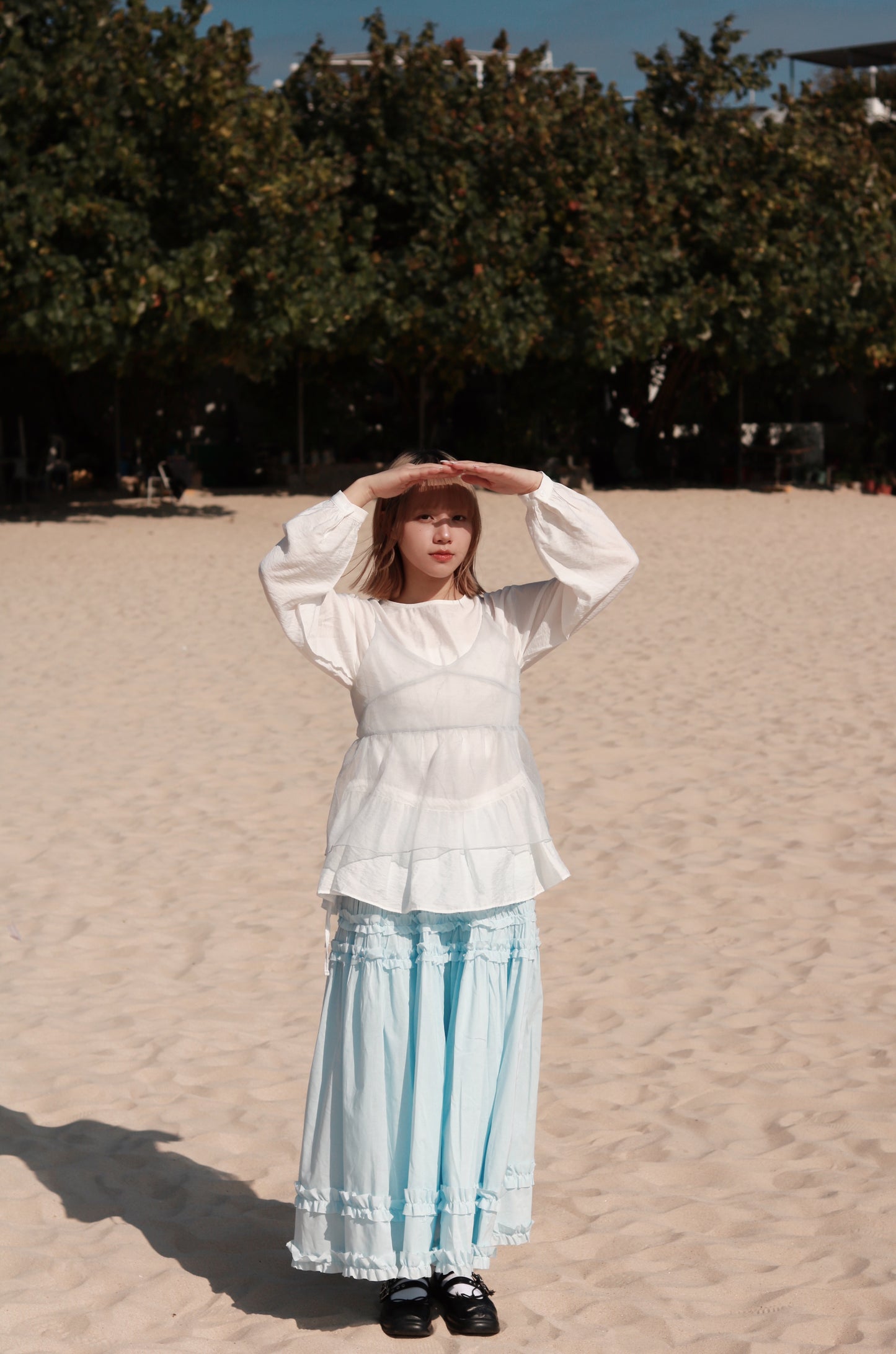 Doll Ribbon Sleeveless Top (Sky)