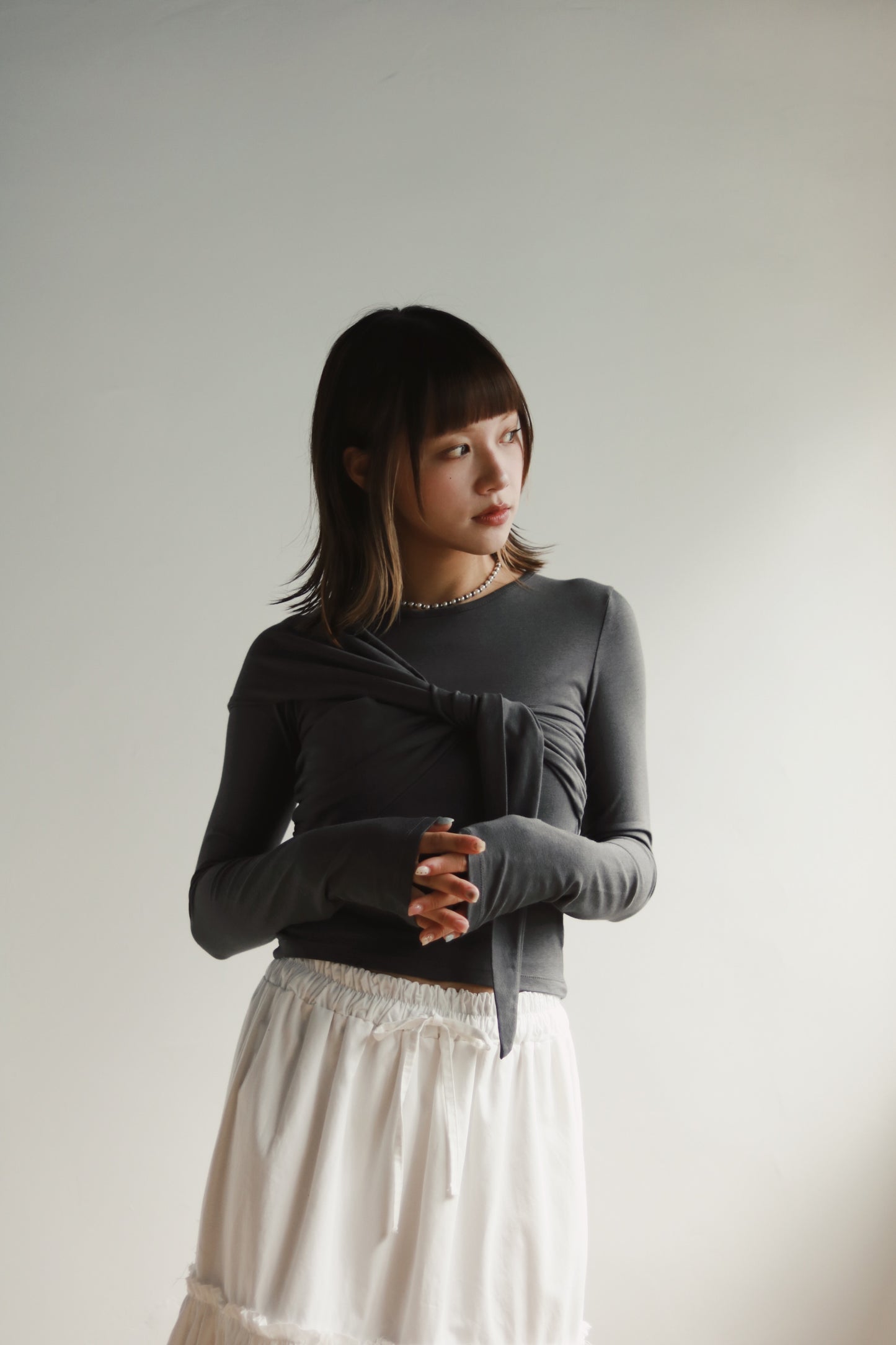 Gathered Long Tee (Charcoal)