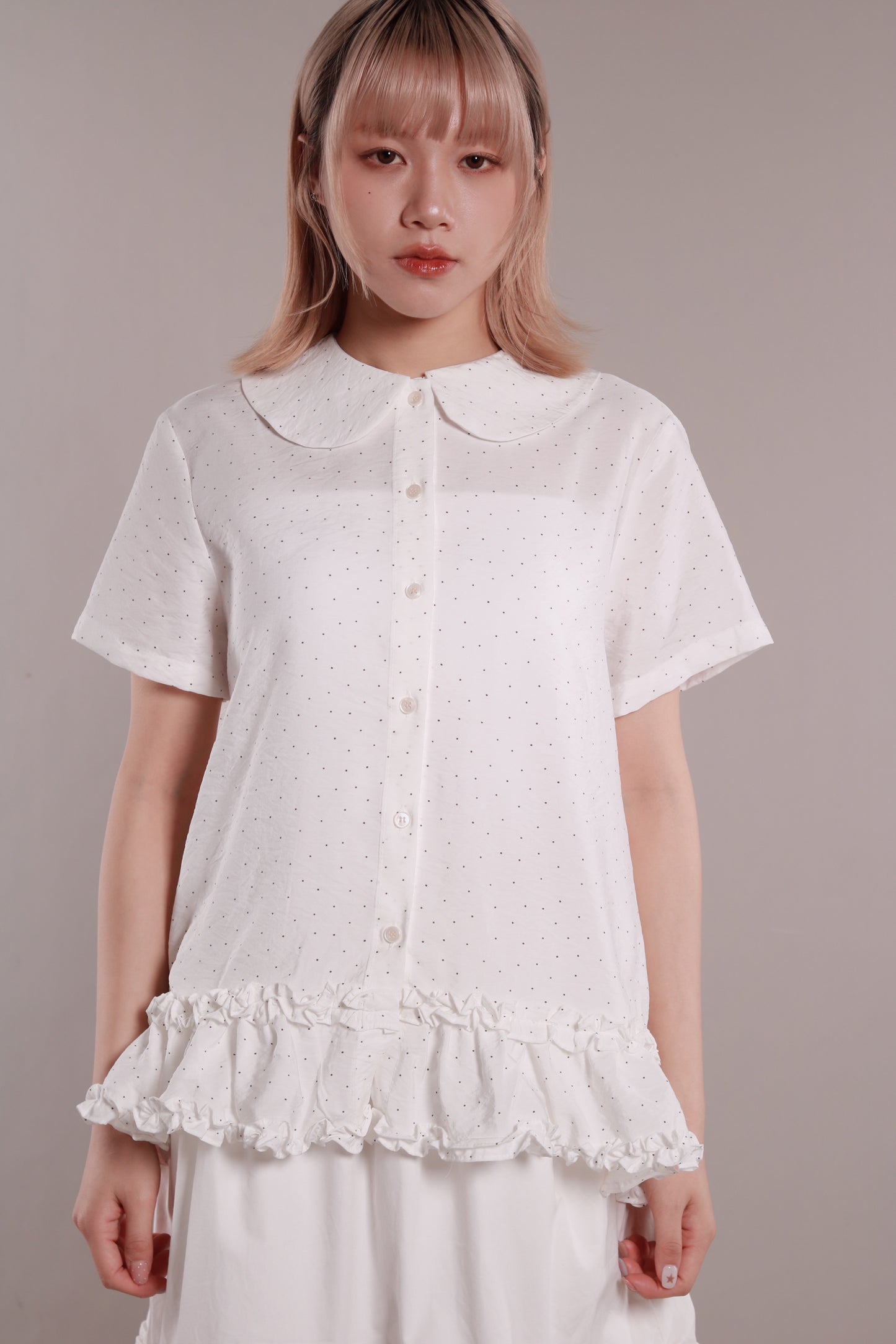 Dot Dot Double Ruffle Blouse (Ivory)