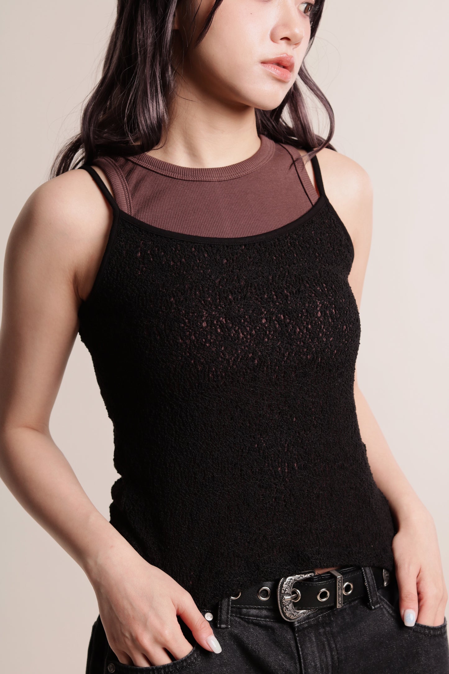 Mesh Sleeveless Top (Black)