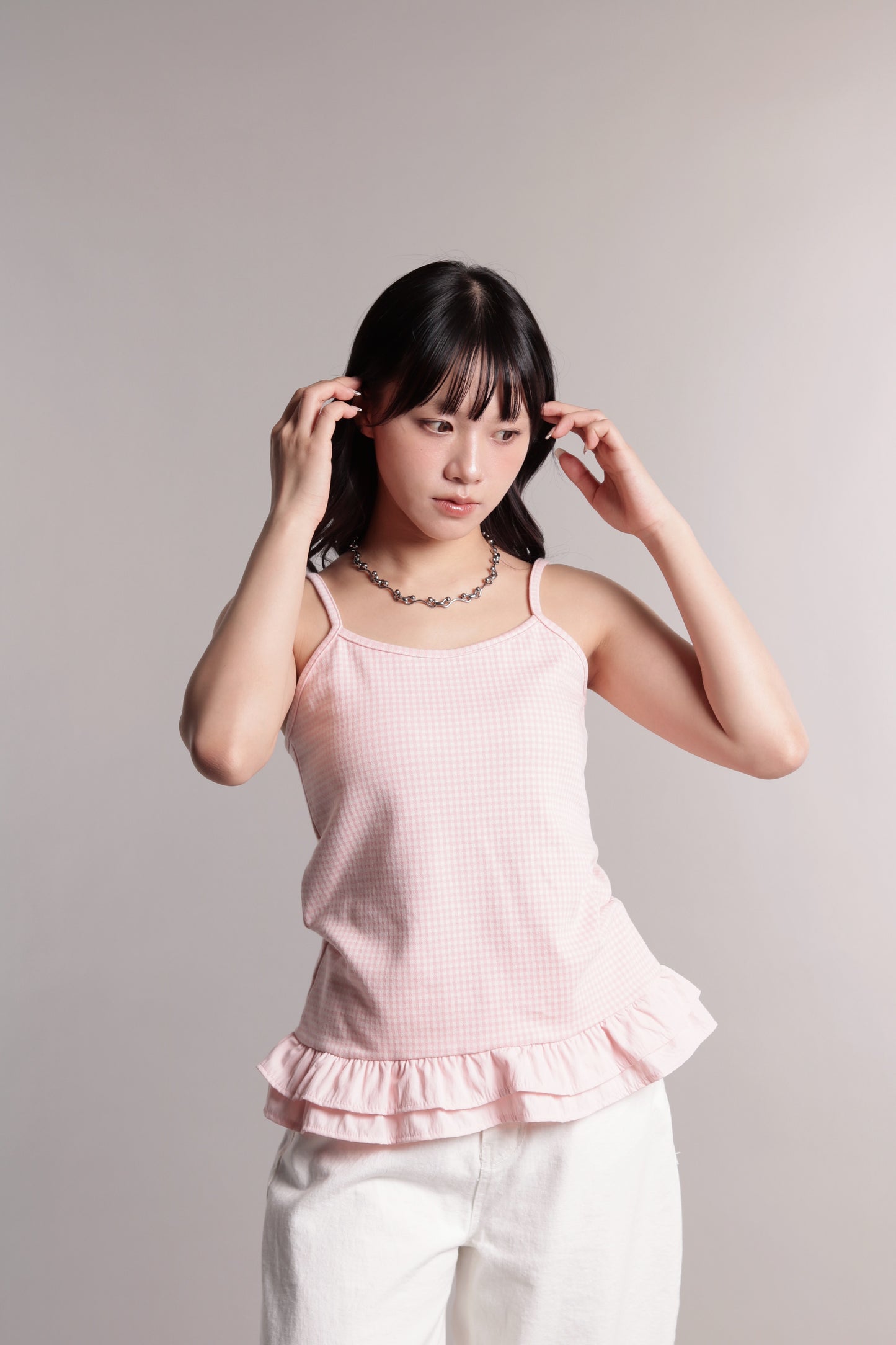 Checkered Ruffle Cami (Pink)