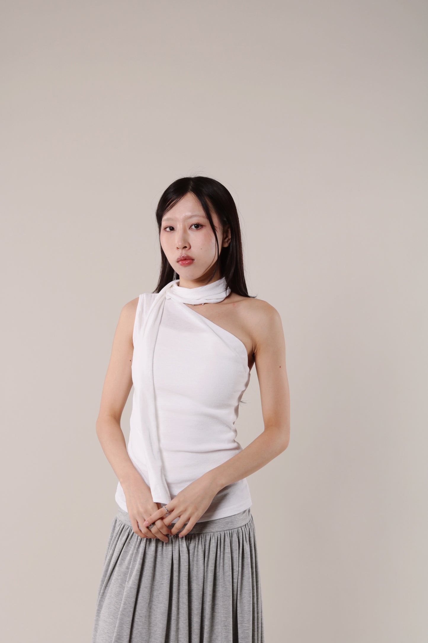 Linen Scarf Top (White)