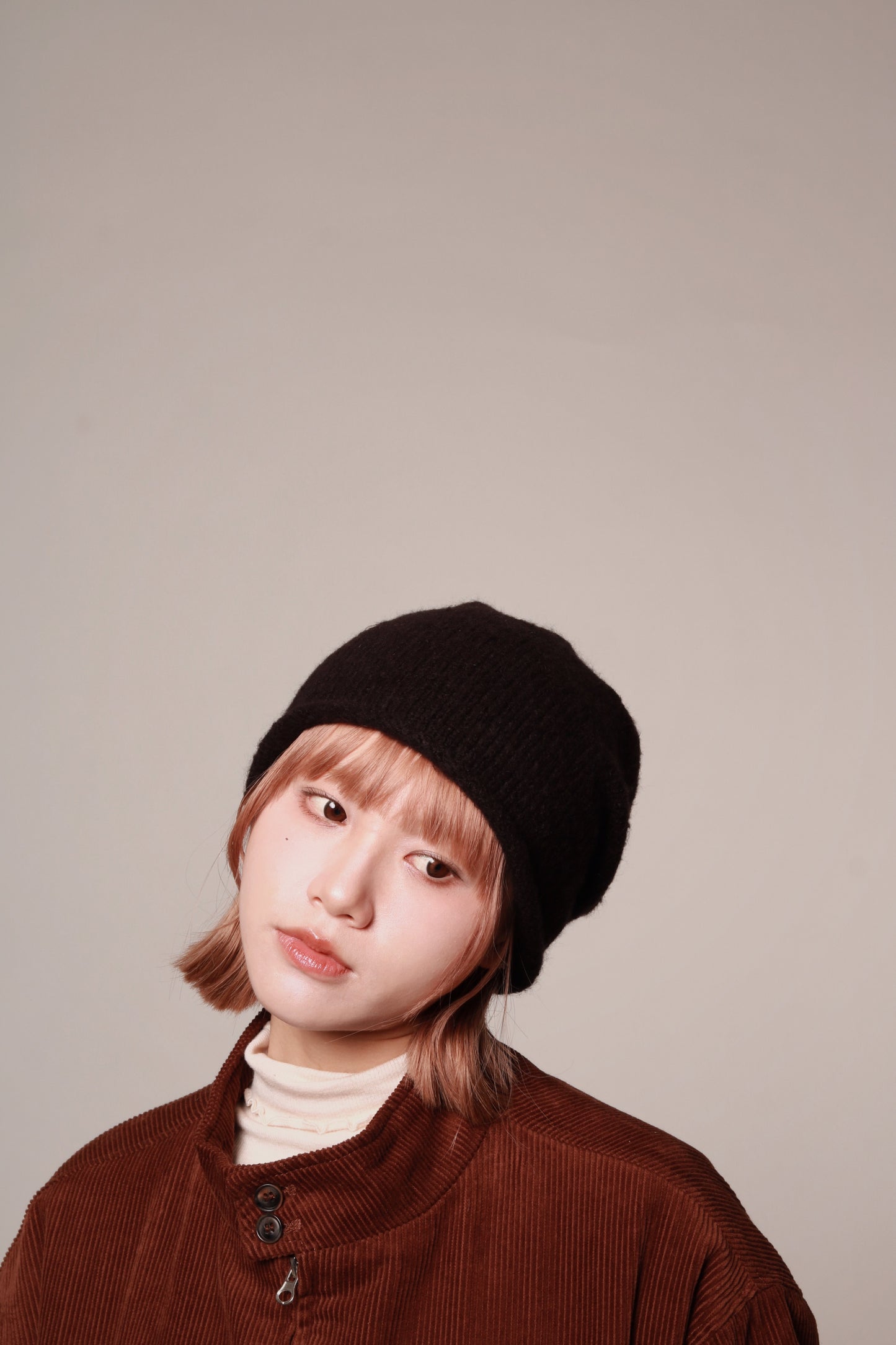 Gathered Ribbon Beanie (Beige/Black/Charcoal/Pink/Red)