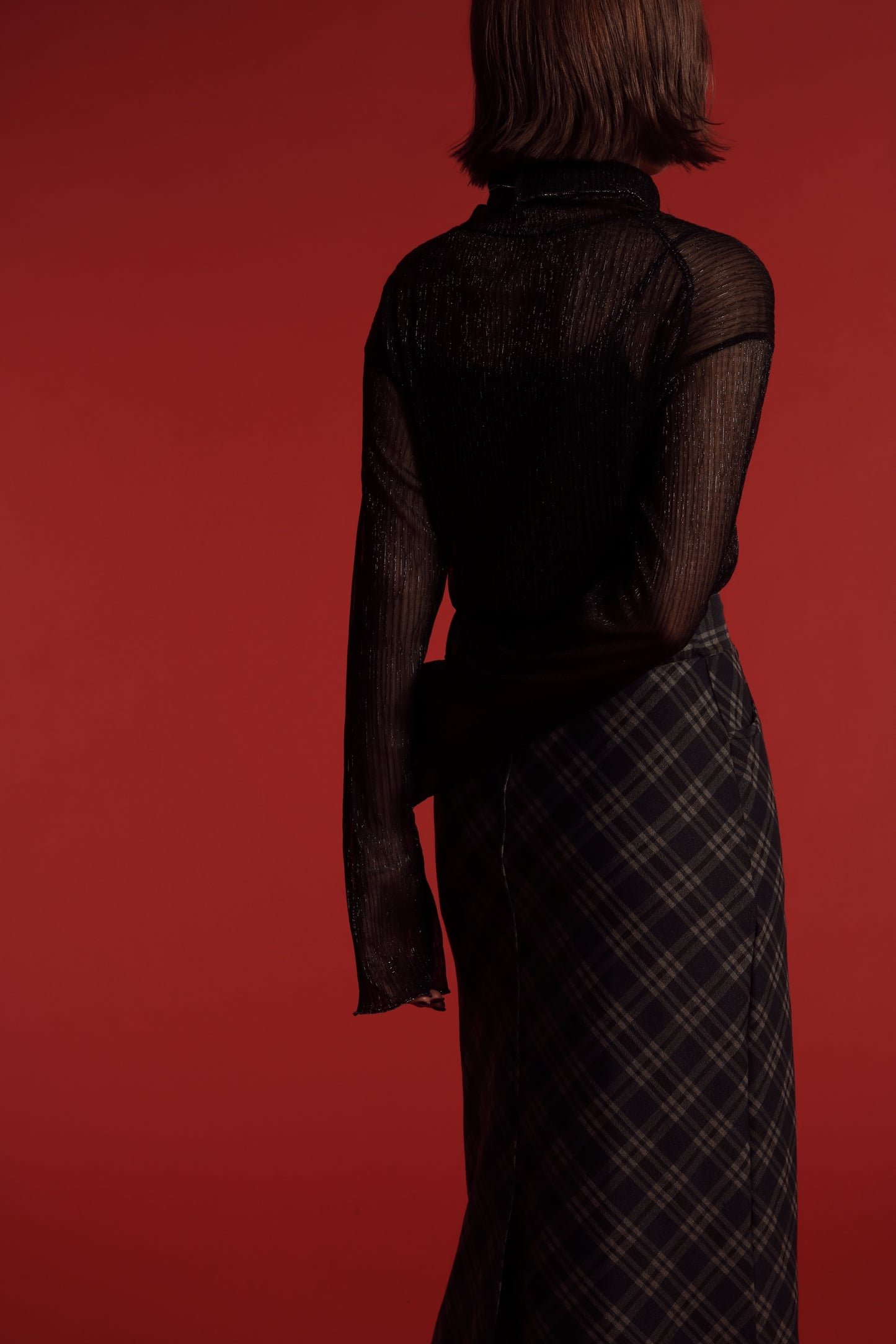 Checkered Slit Skirt (Navy)