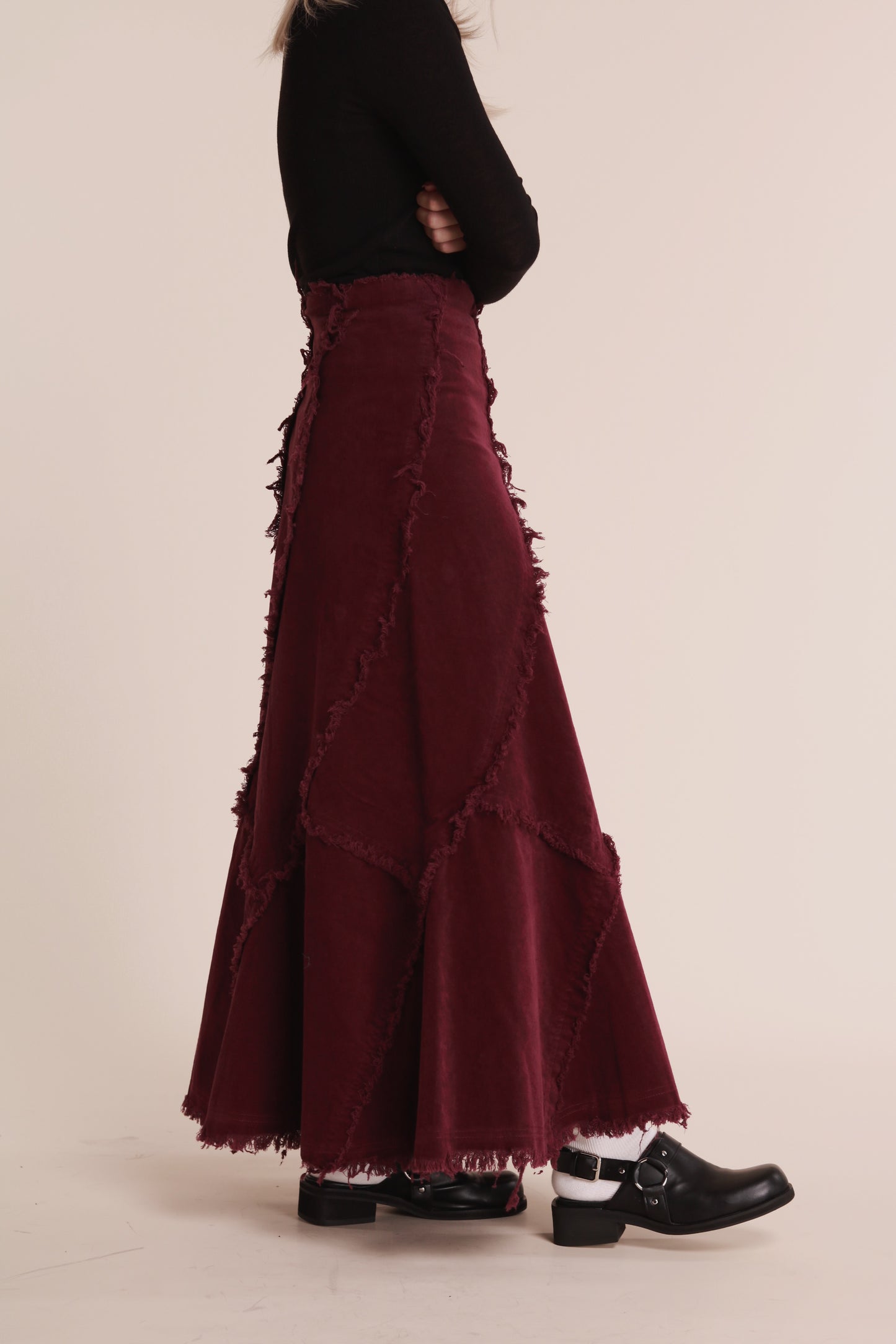 Frayed Mermaid Skirt (Wine)