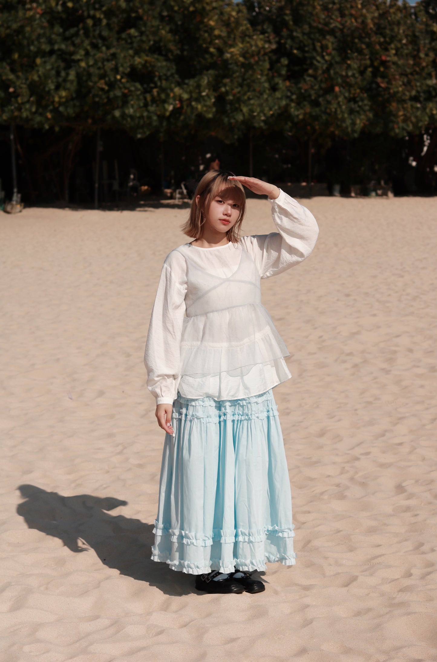 Doll Ribbon Sleeveless Top (Sky)