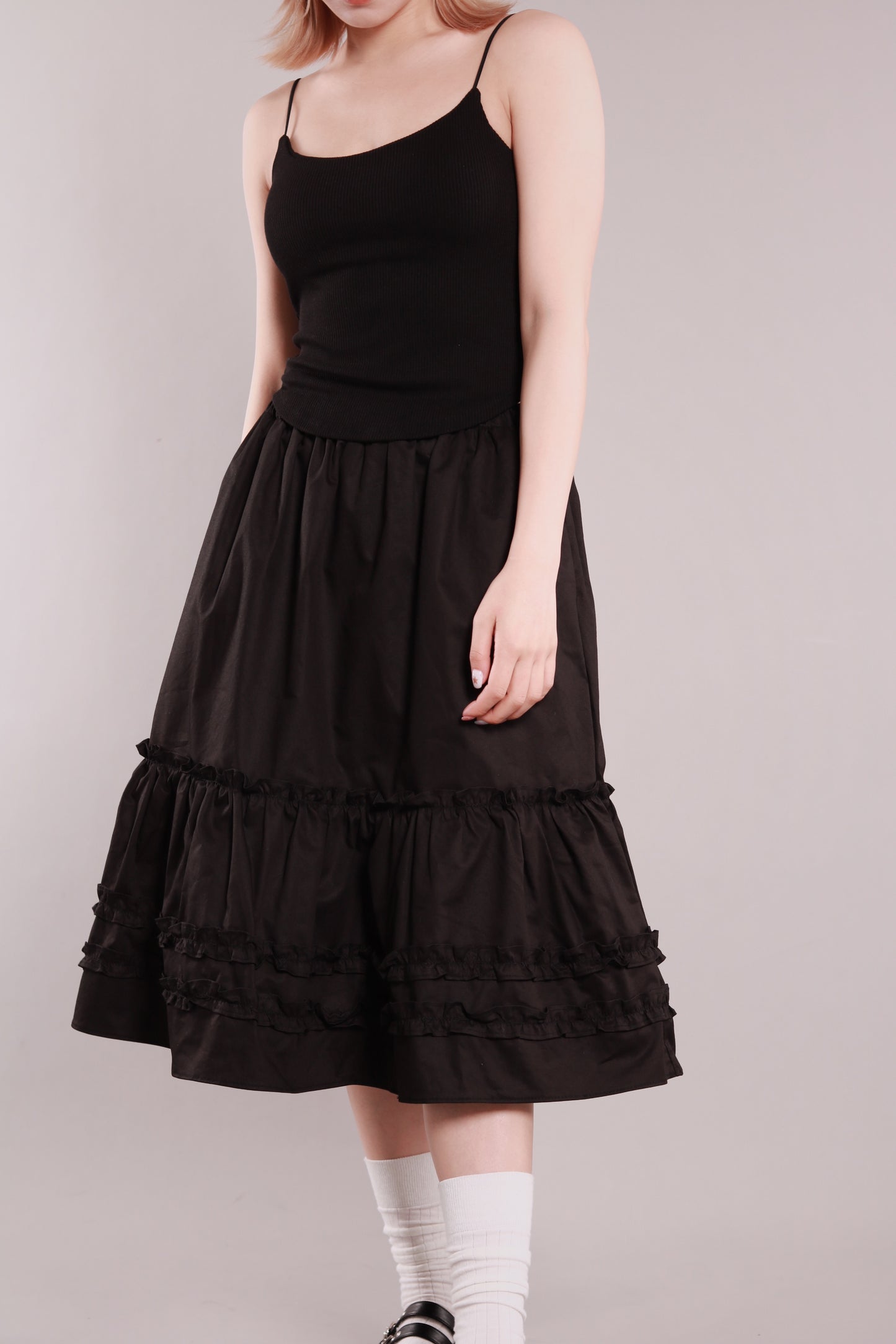 Doll Ruffle Midi Skirt (Black)