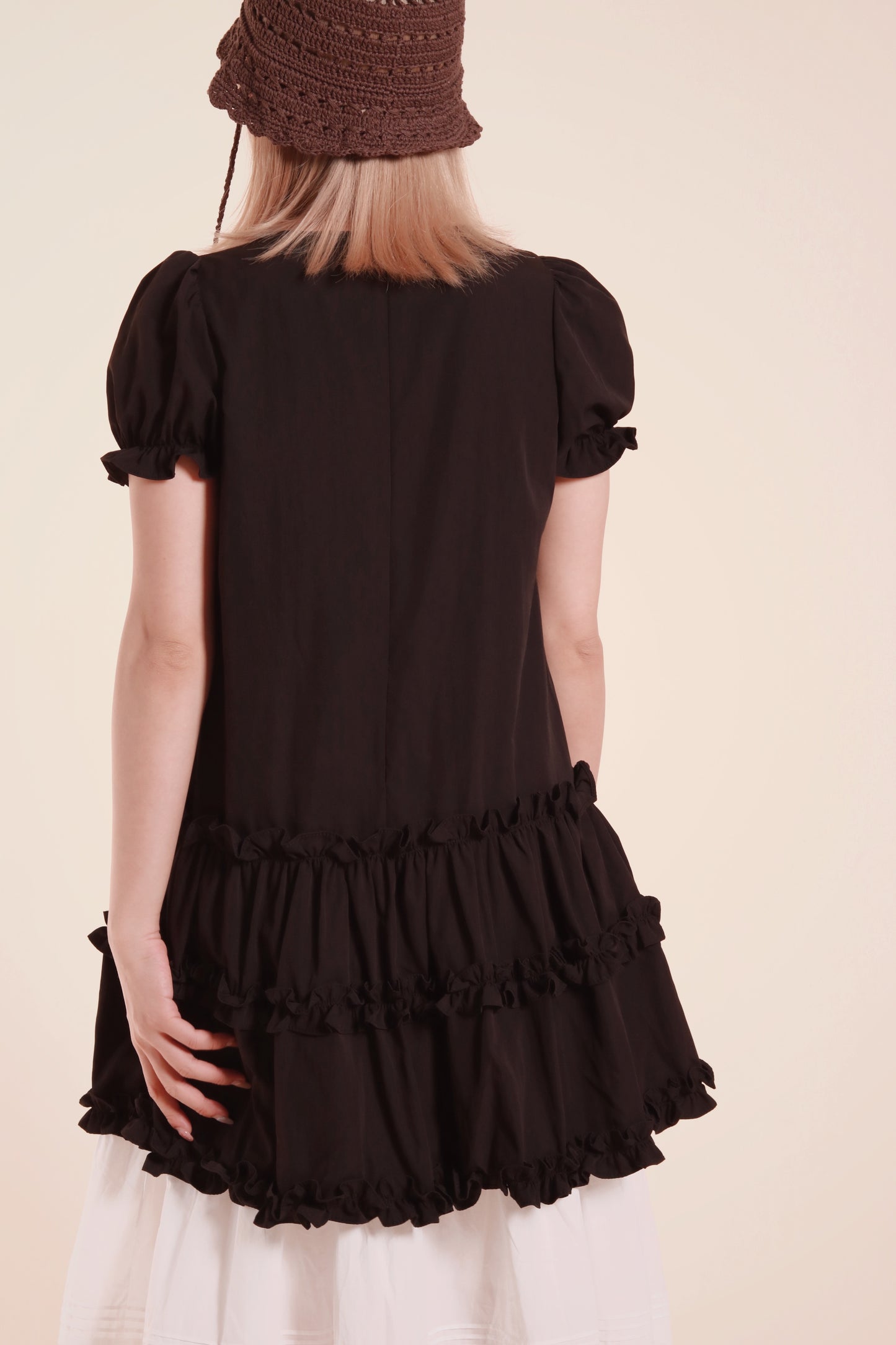 Doll Puff Sleeve Mini Dress (Black)