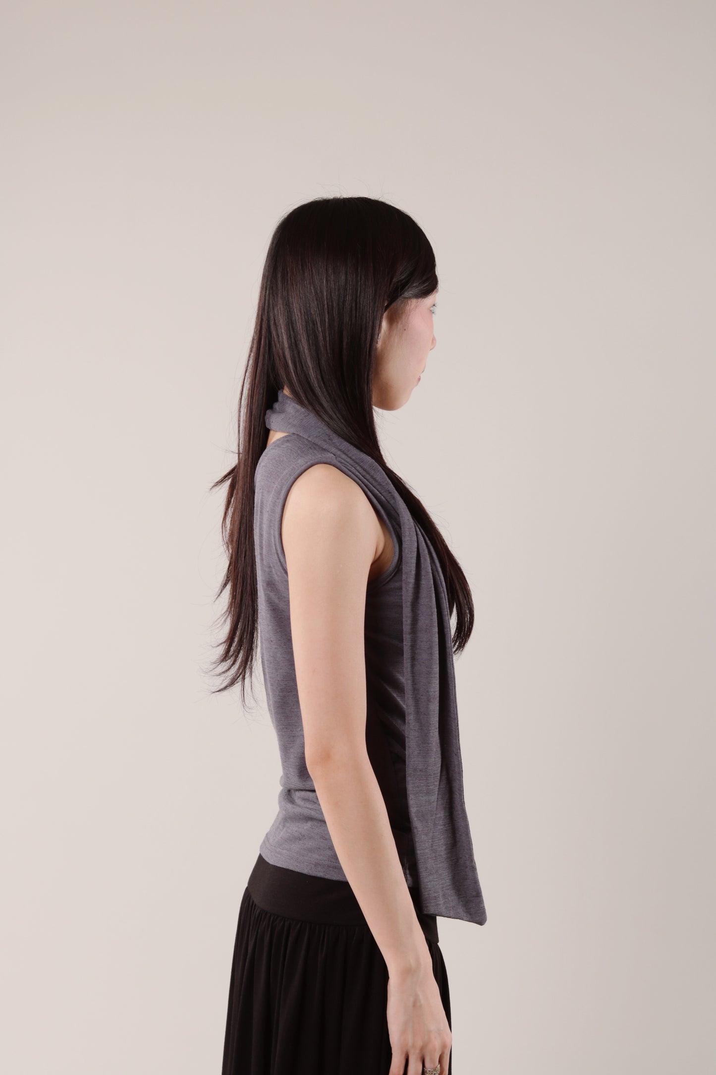 Linen Scarf Top (Charcoal)