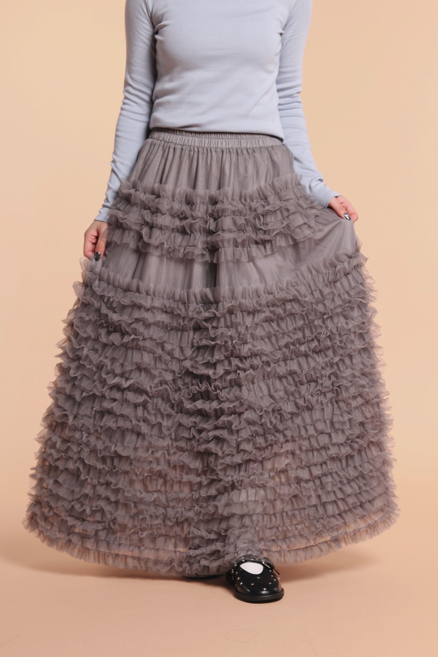 Doll Ruffle Lace Skirt (Grey)