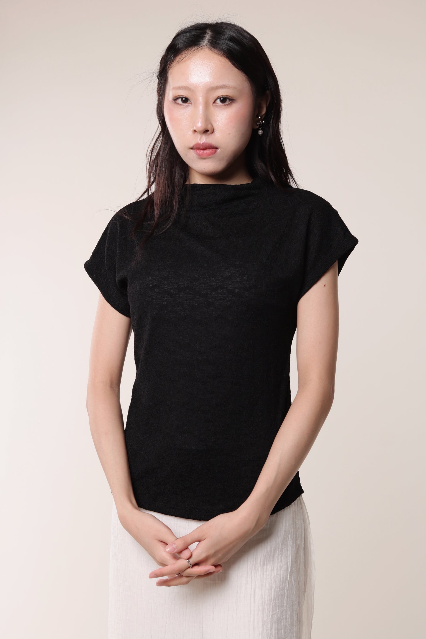 Mesh Mock Neck Top (Black)