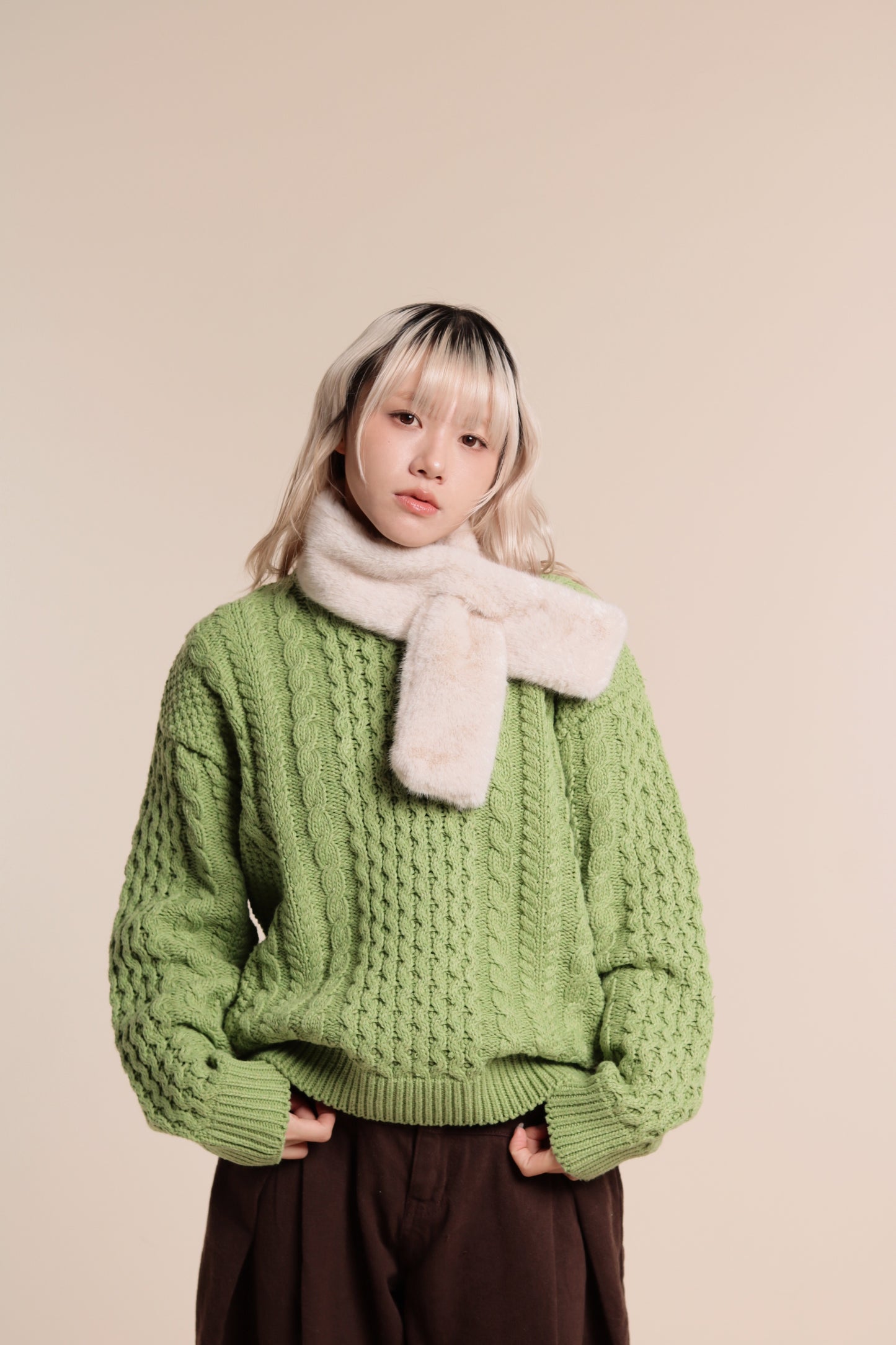 Oversized Cable Knit Sweater (Green)